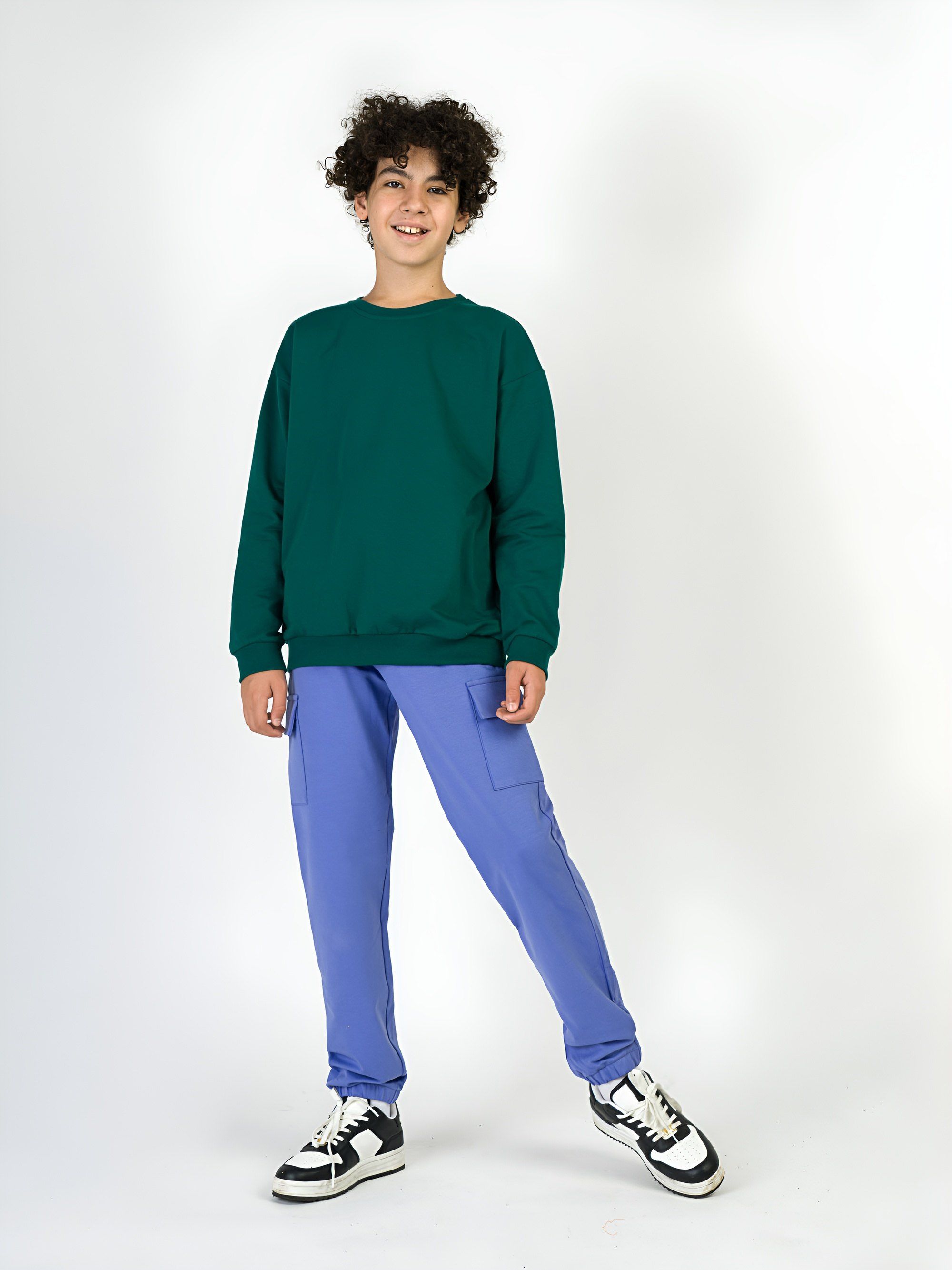 Butelkowozielona bluza dresowa z meszkiem Junior