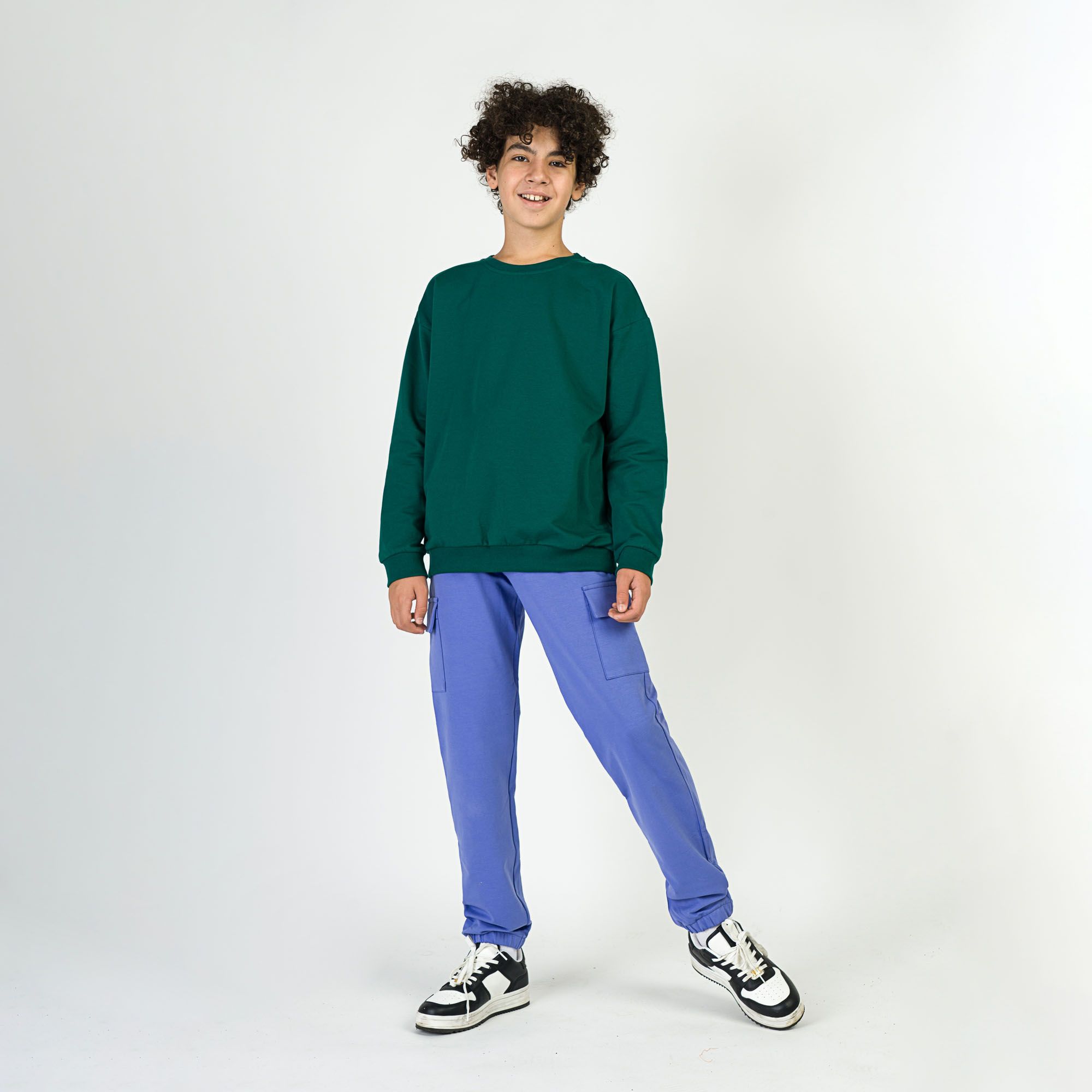 Butelkowozielona bluza dresowa z meszkiem Junior