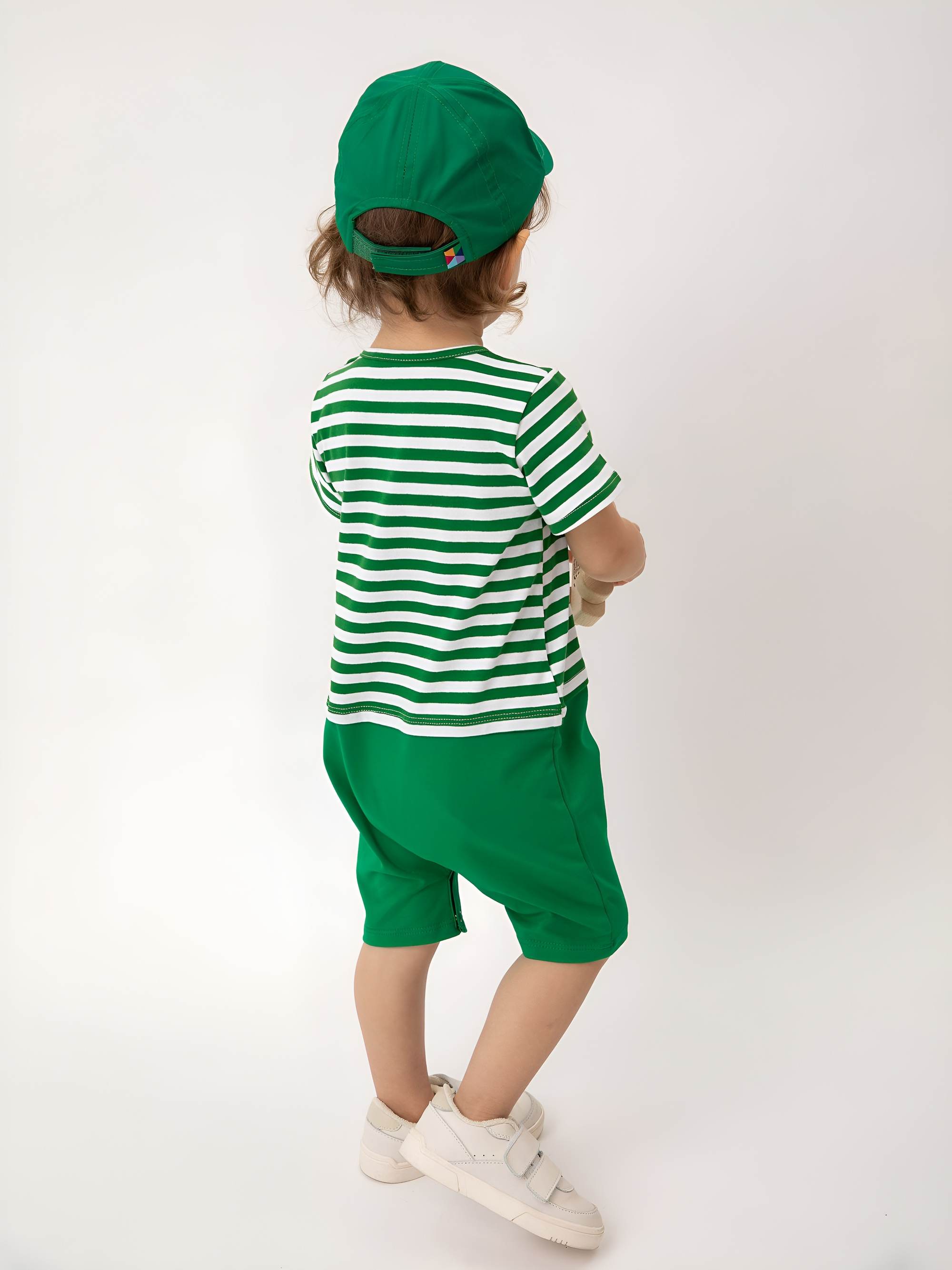 Green stripes striped short sleeve romper Baby