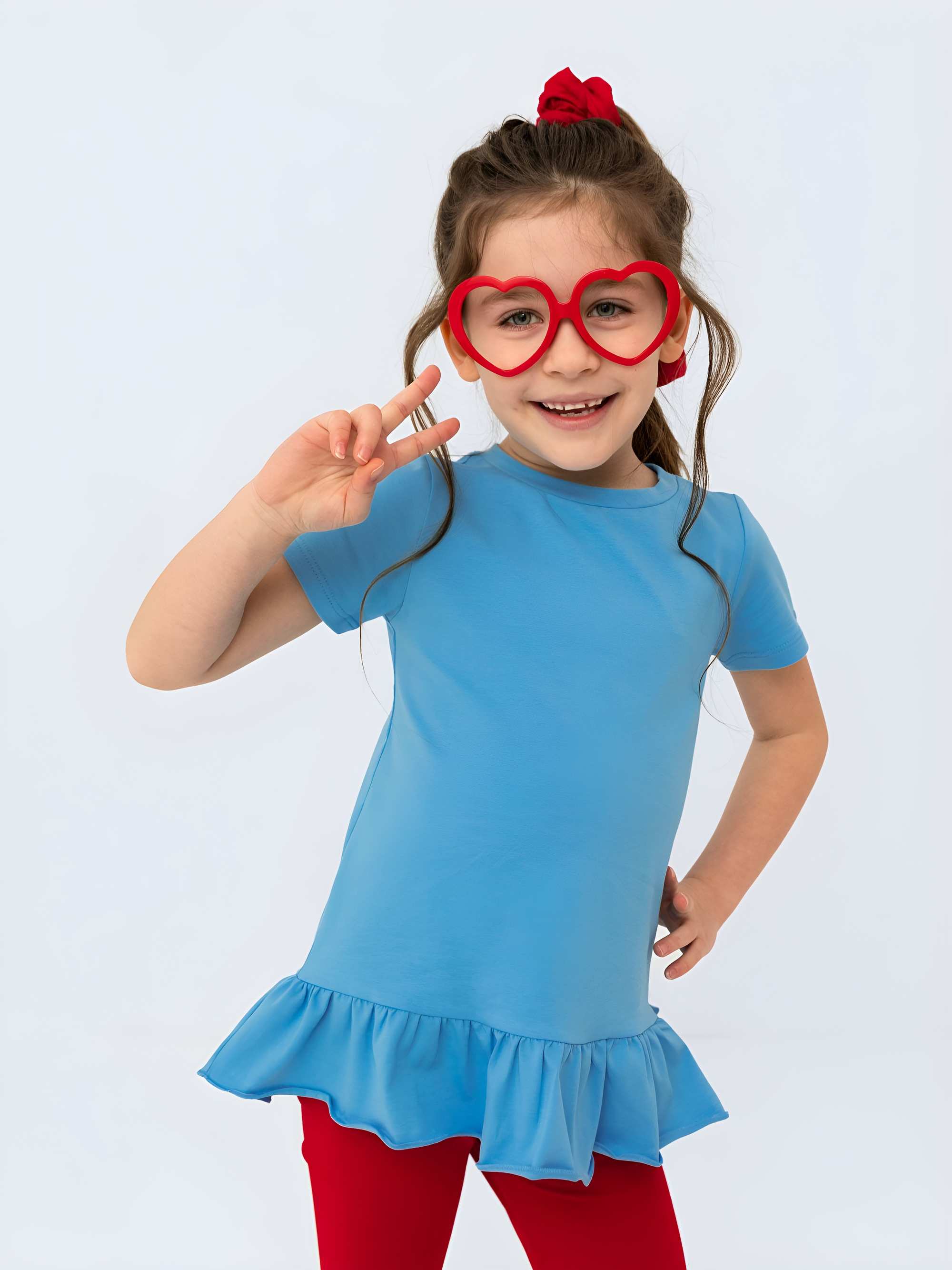 Pastel blue ruffle short sleeve blouse