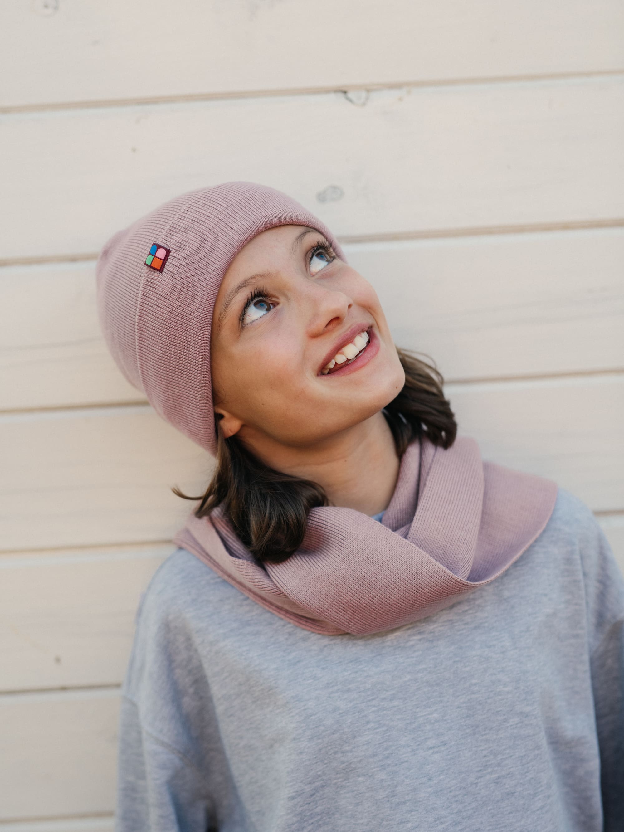 Dusty pink melange Fine knit merino wool scraf Kids