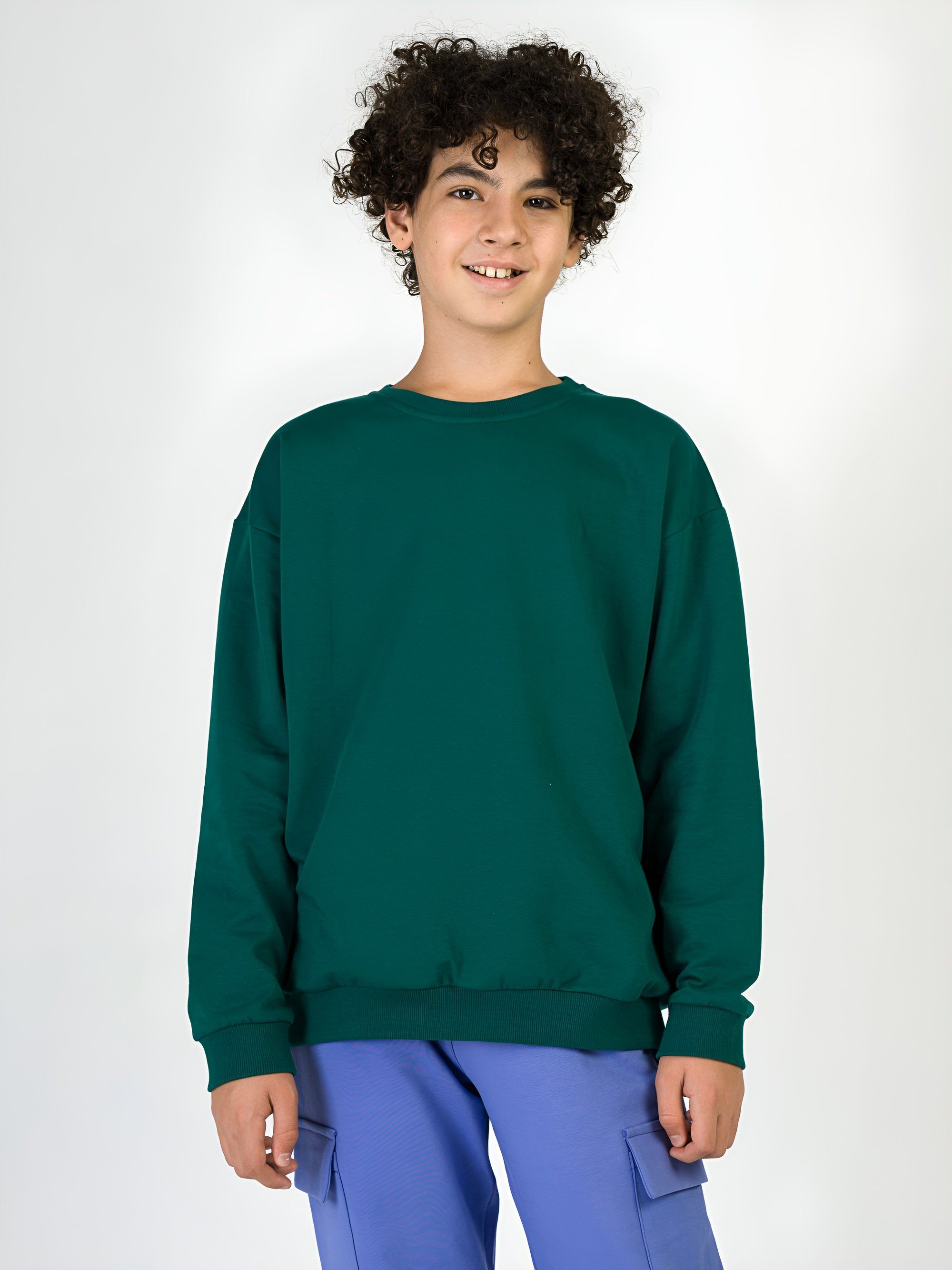 Butelkowozielona bluza dresowa z meszkiem Junior