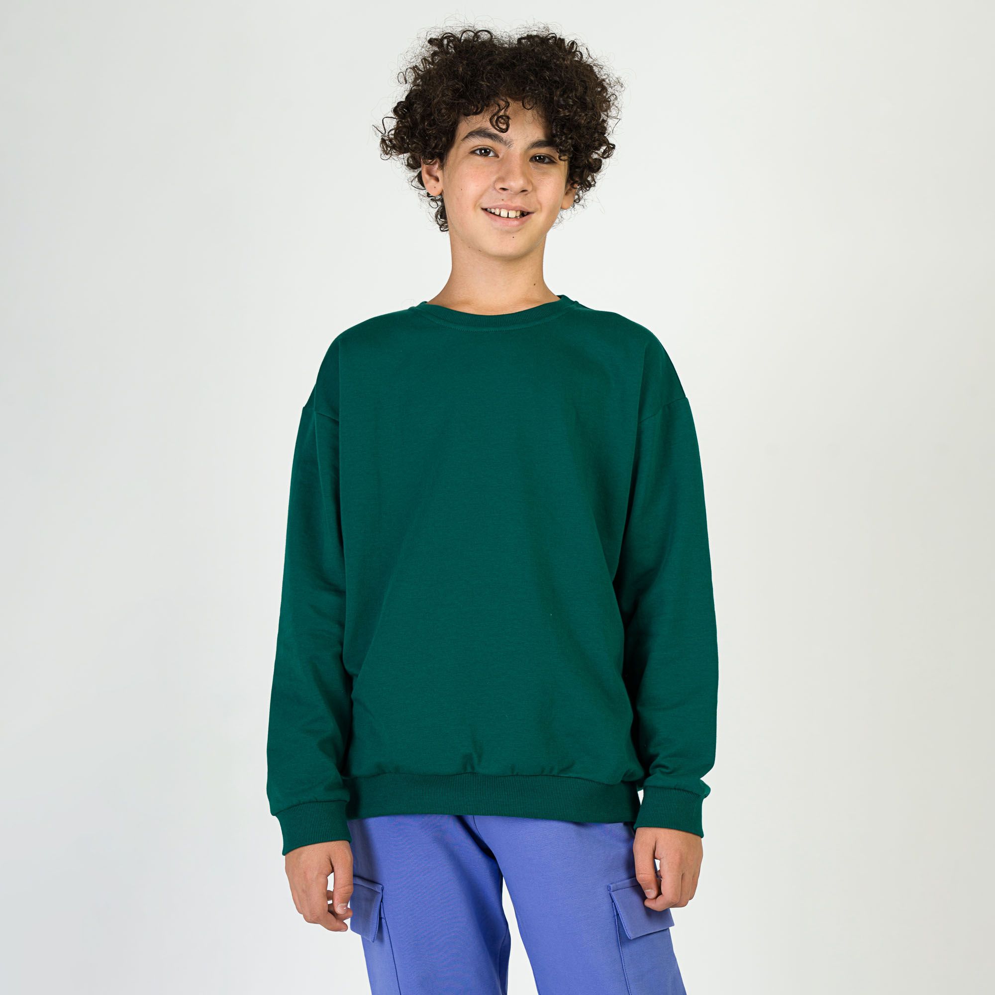 Butelkowozielona bluza dresowa z meszkiem Junior