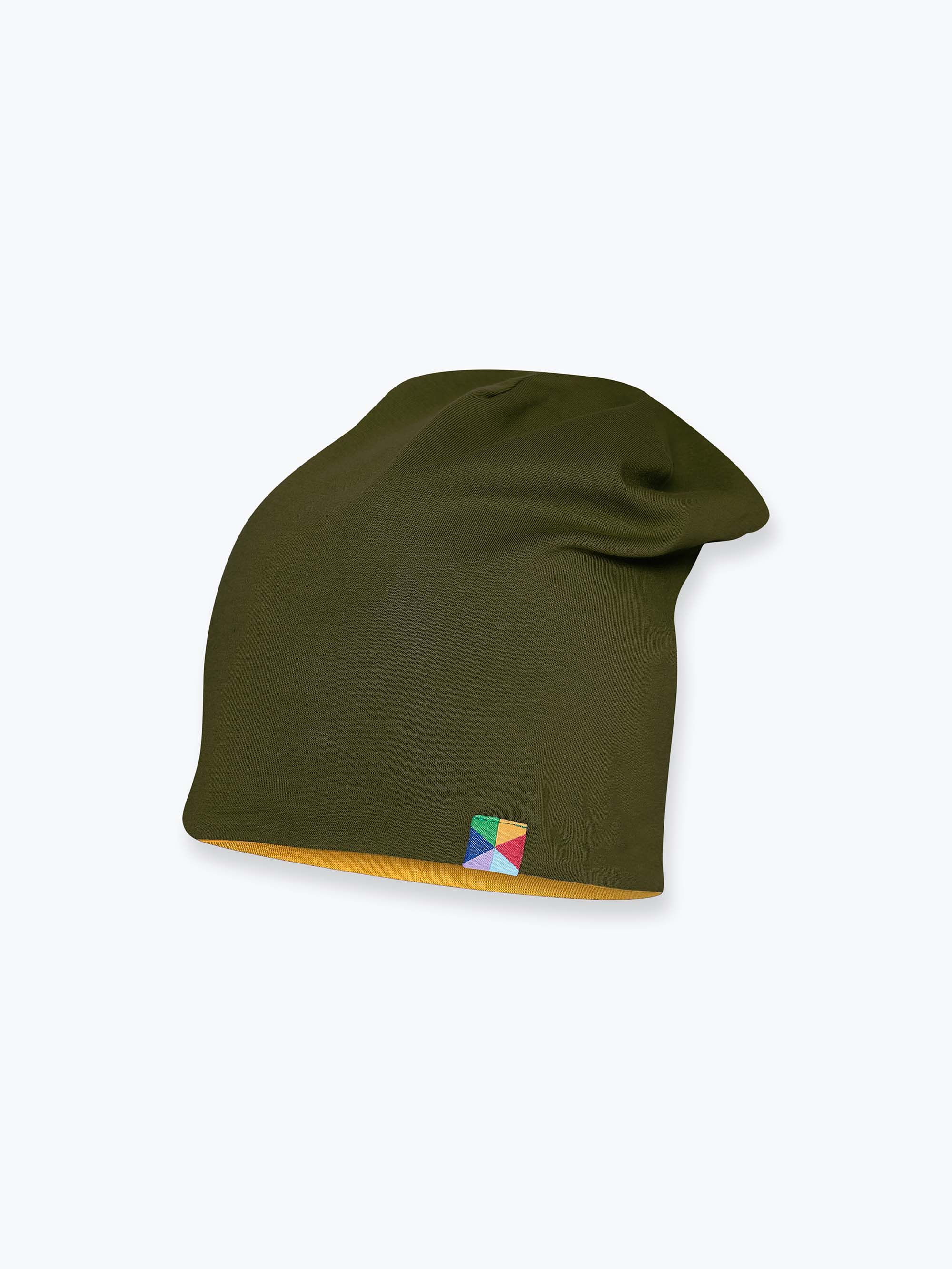 Khaki - mustard reversible beanie hat Junior