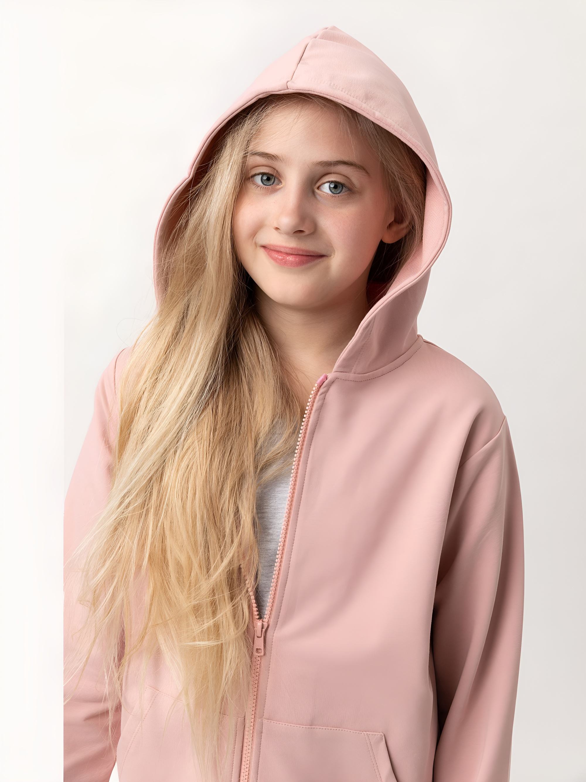 Pudroworóżowa bluza z kapturem Junior