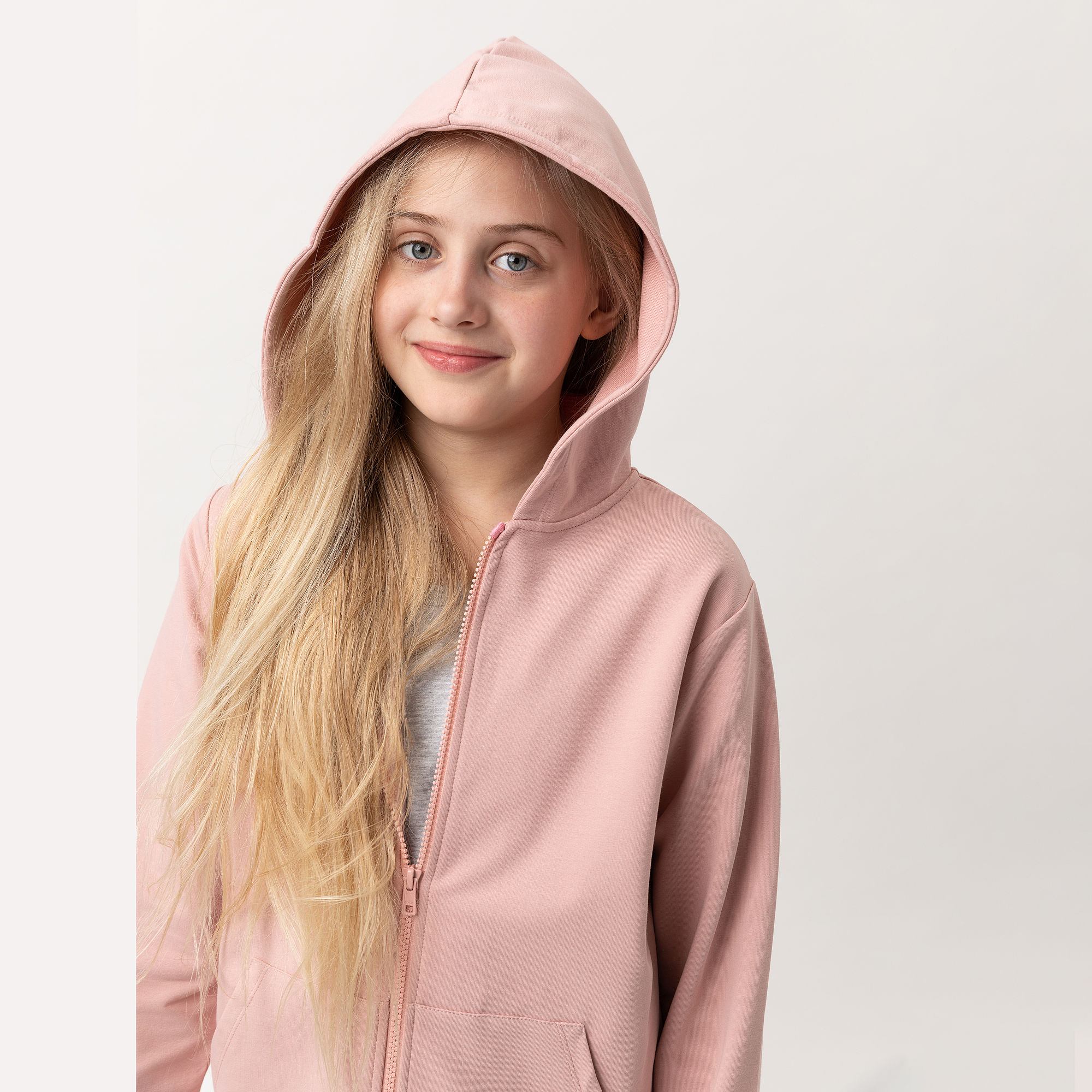 Pudroworóżowa bluza z kapturem Junior