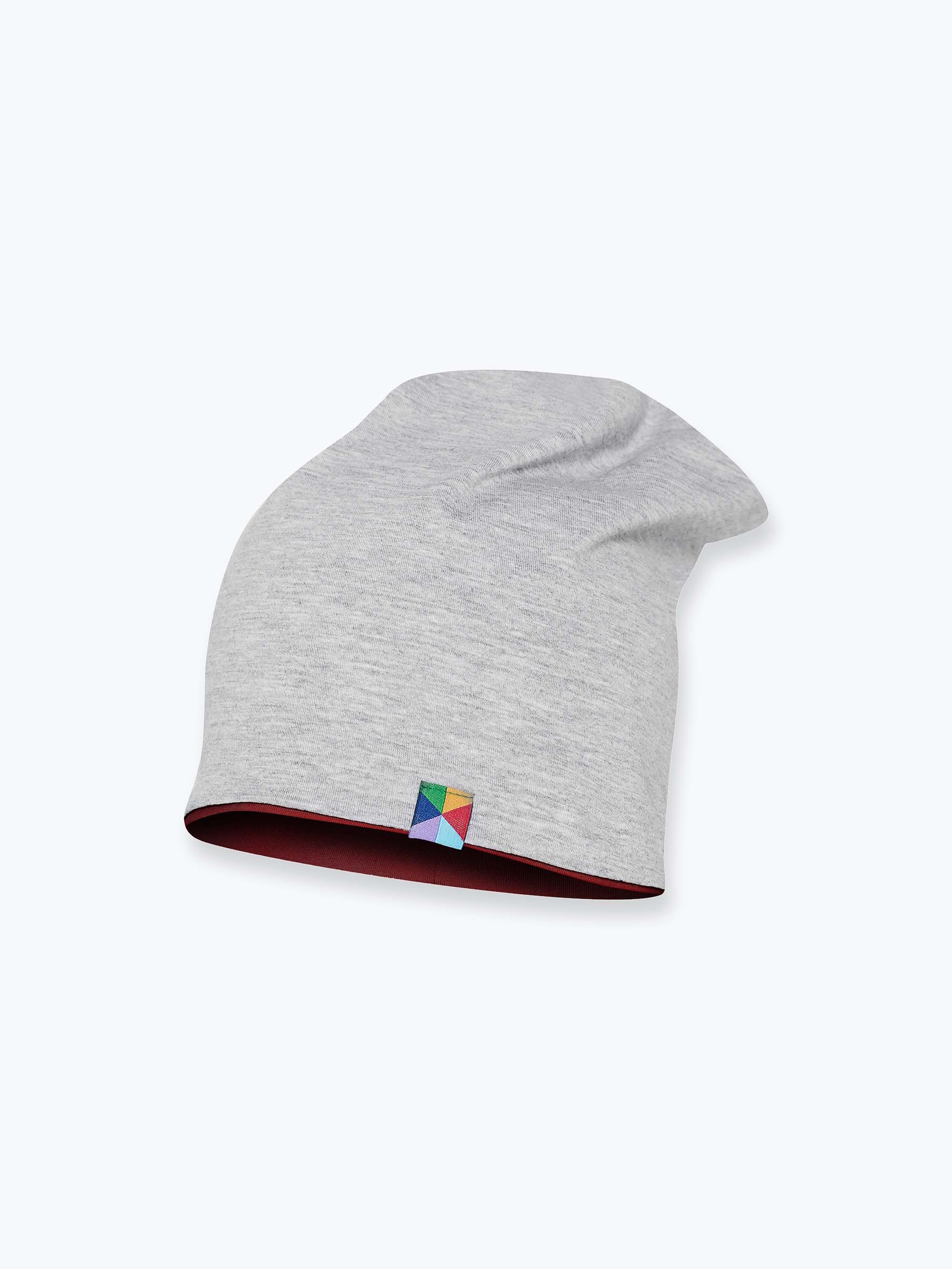 Burgundy - grey reversible beanie hat Junior