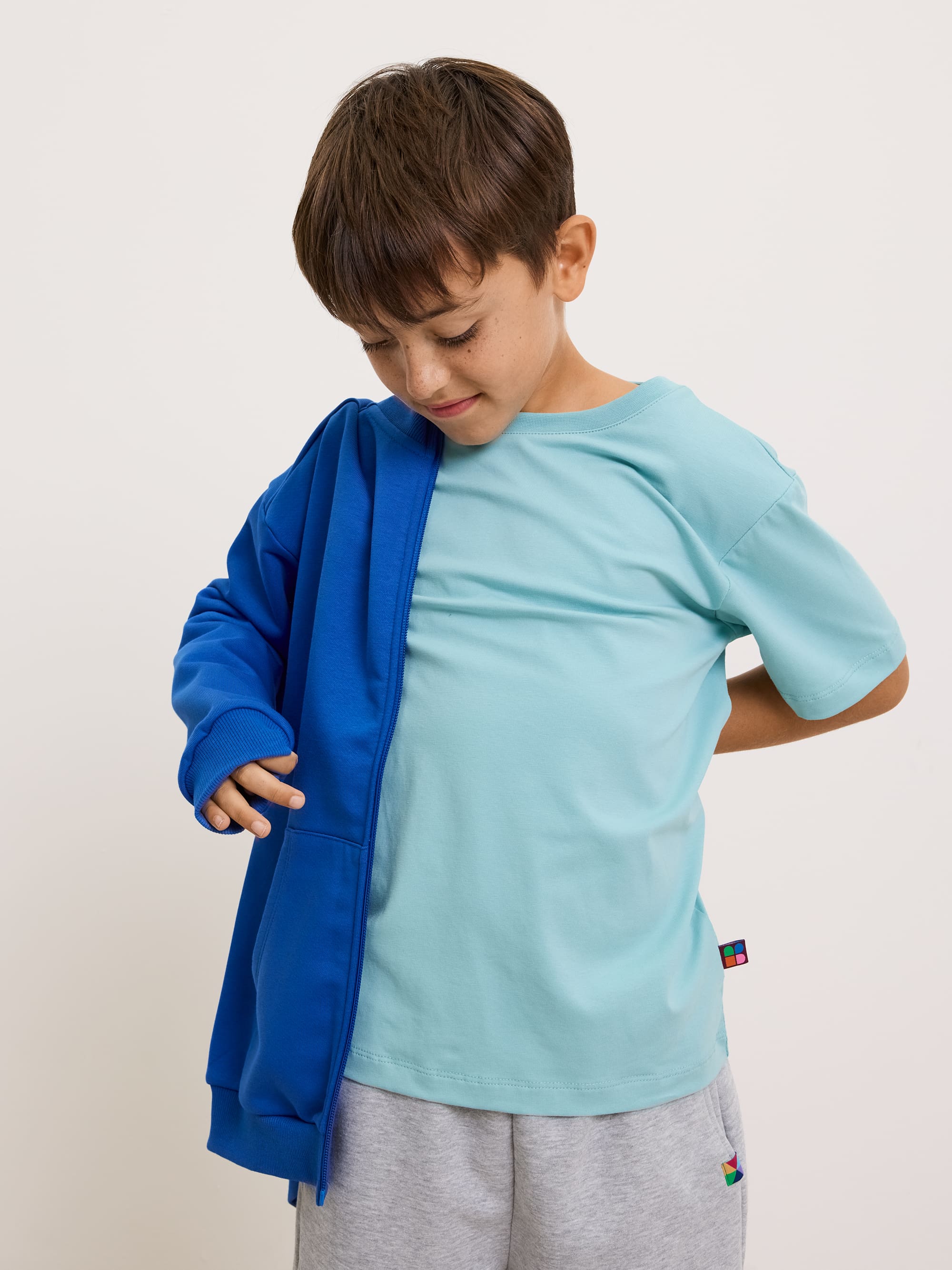 Blue Zip-up Sweatshirt with Stand Collar Junior