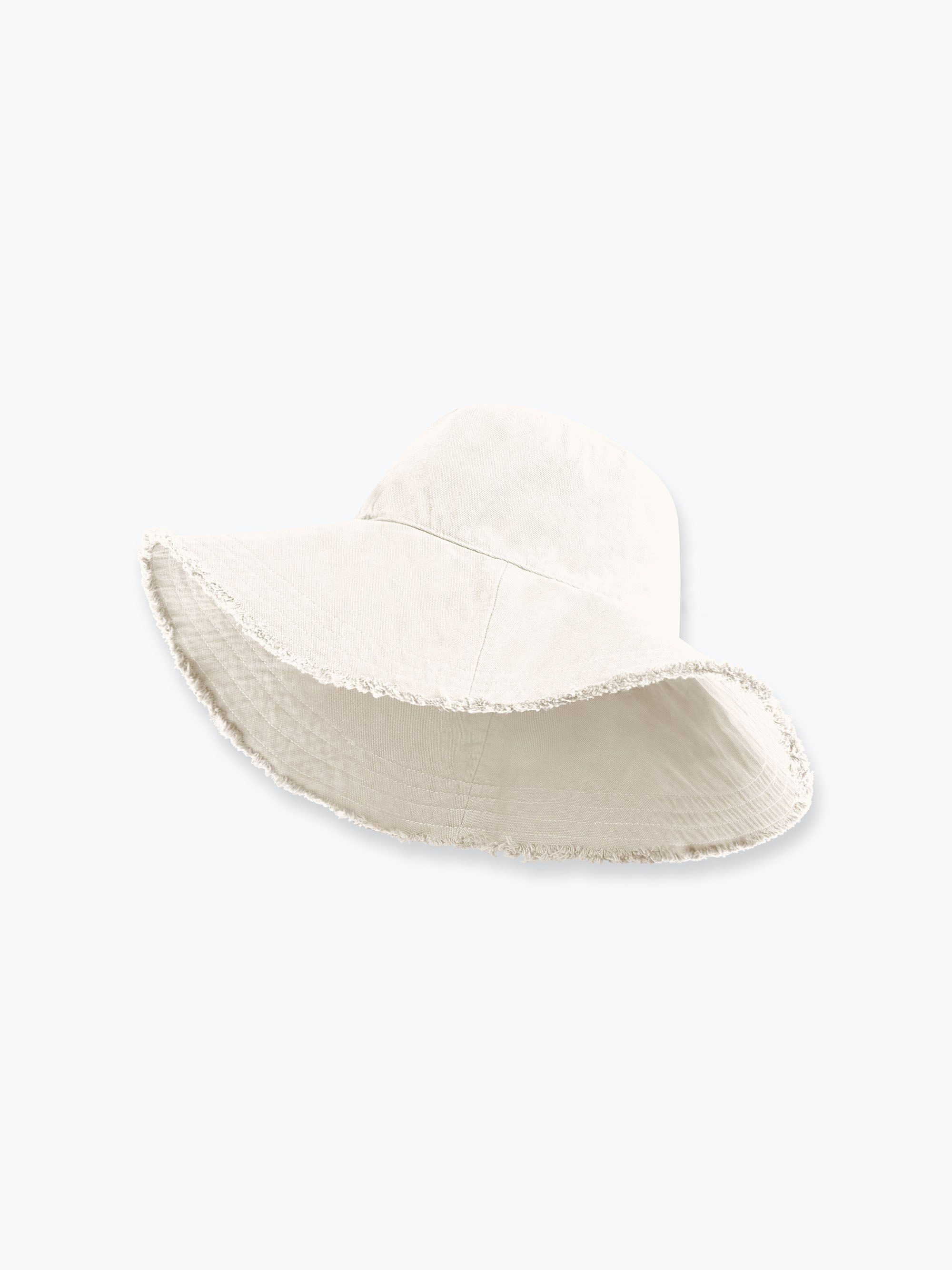 Cream white wide-brim hat made of thicker fabric Women