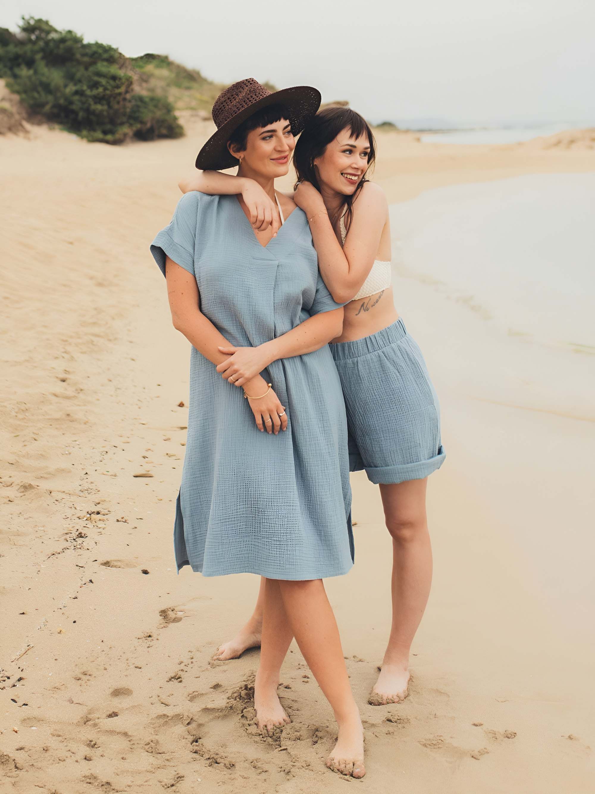 Sky blue muslin loose-fitting dress Women
