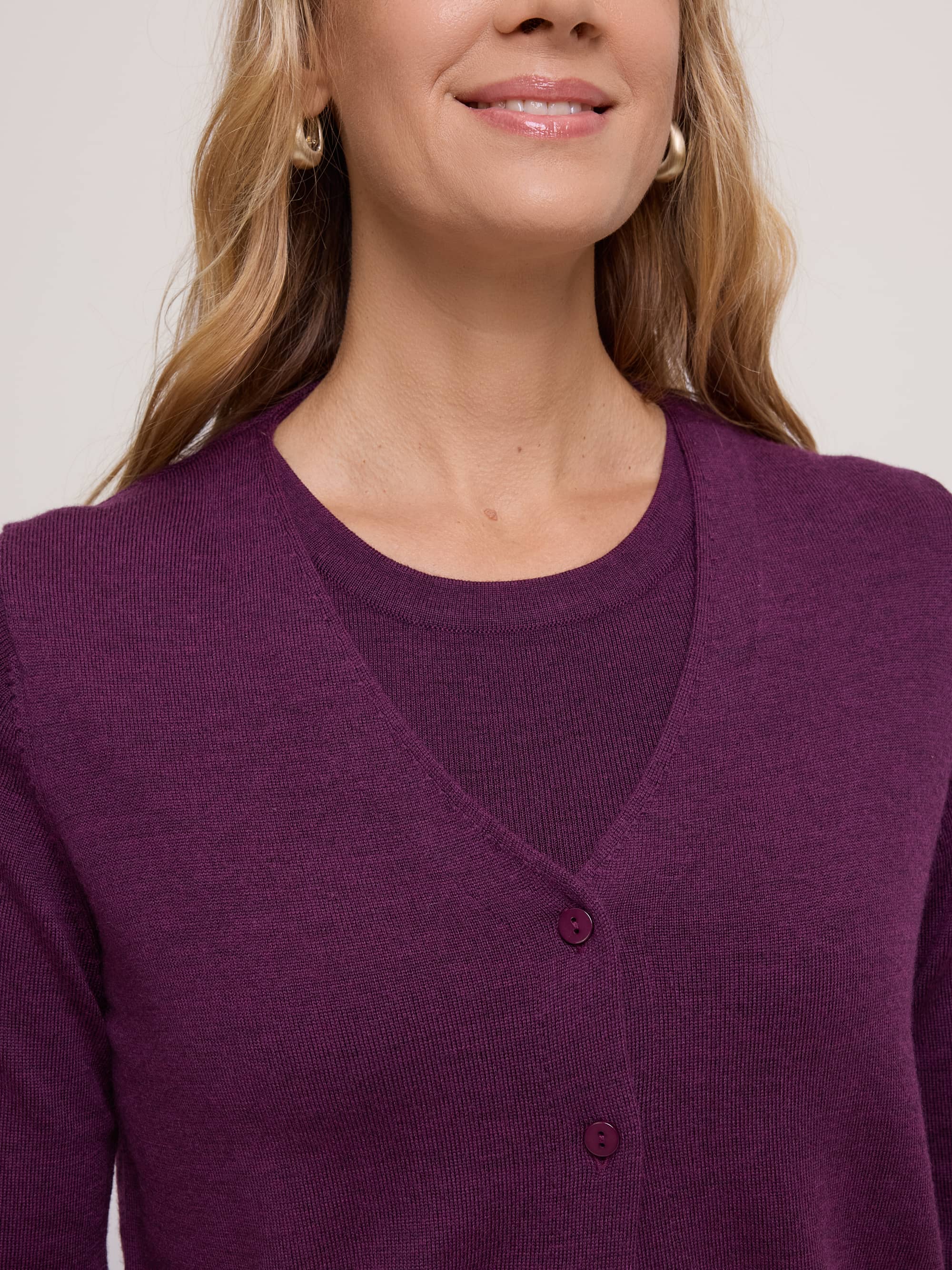 Aubergine Merino Wool Cardigan Sweater Women