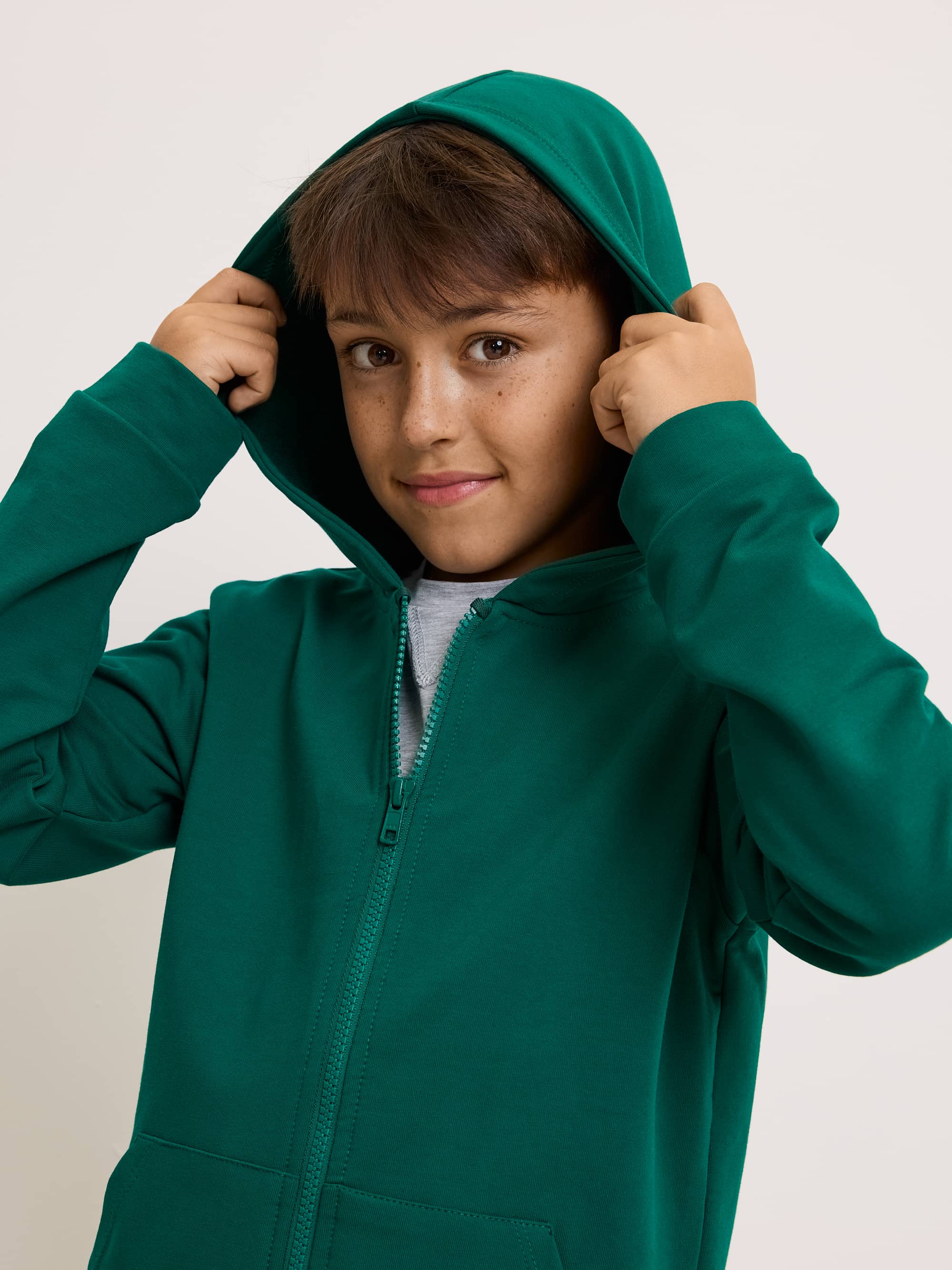 Bottle-green zip-up hoodie
