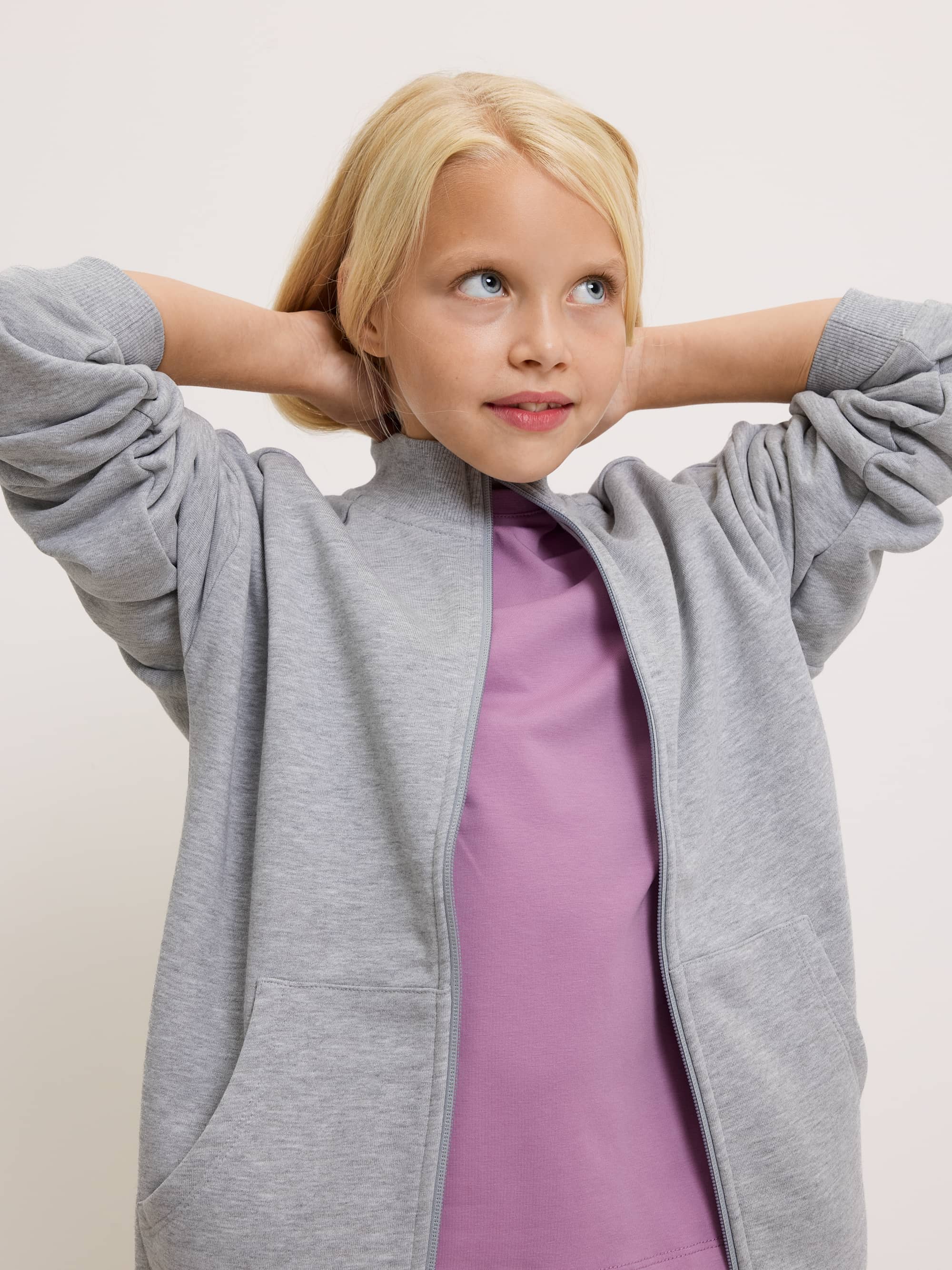 Blue Zip-up Sweatshirt with Stand Collar