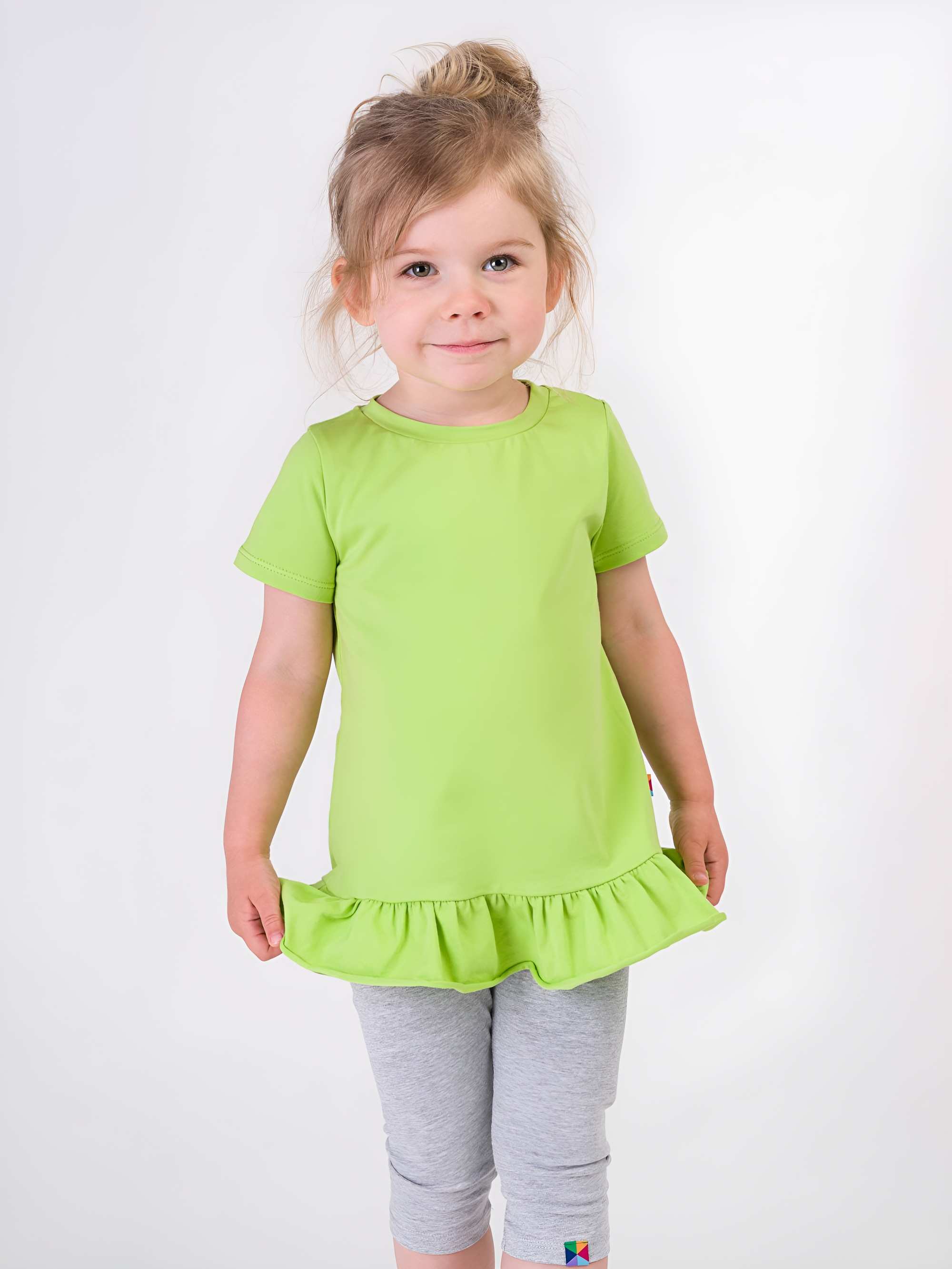 Lime green ruffle short sleeve blouse