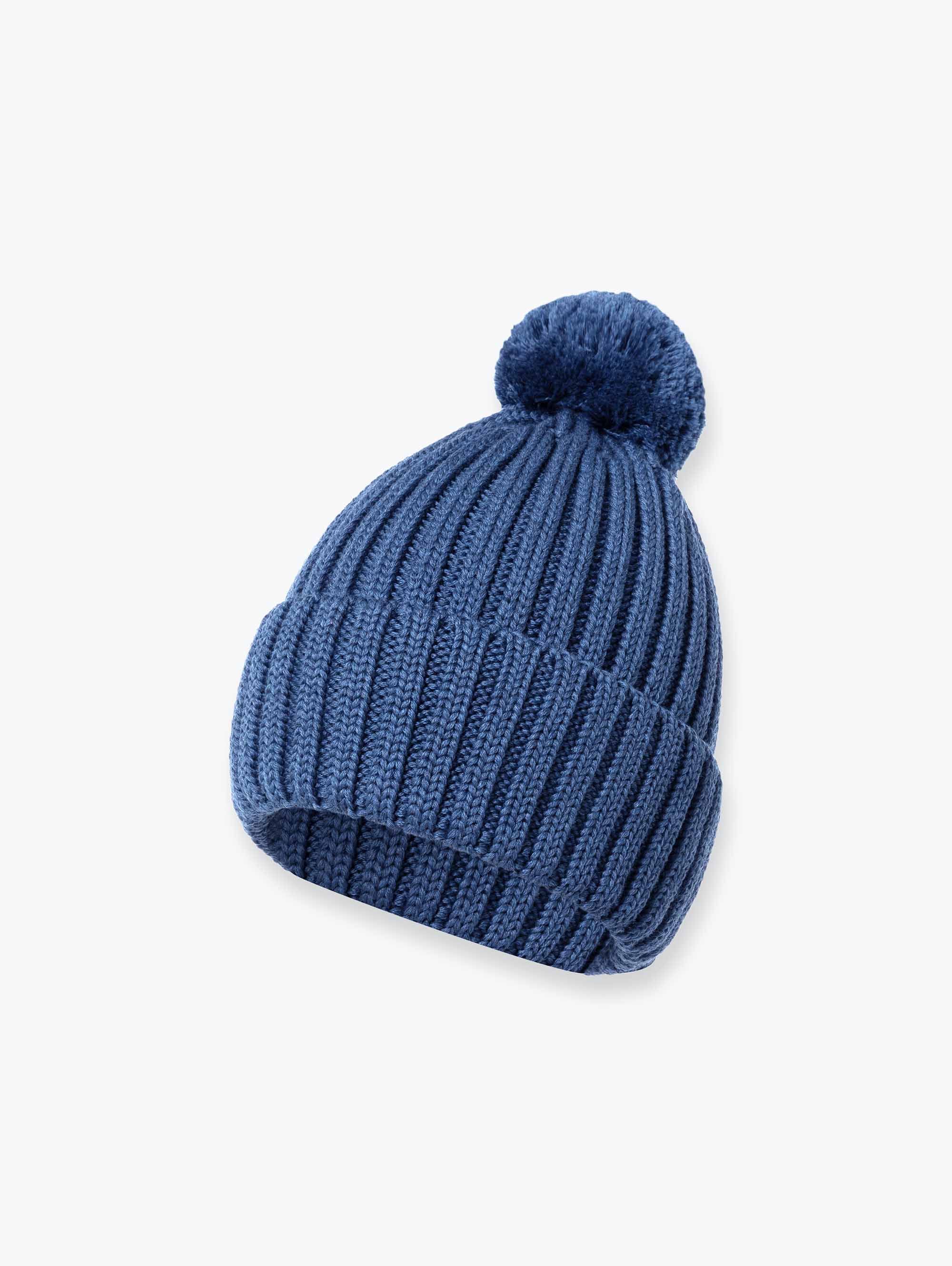 Granatowa czapka merino z pomponem