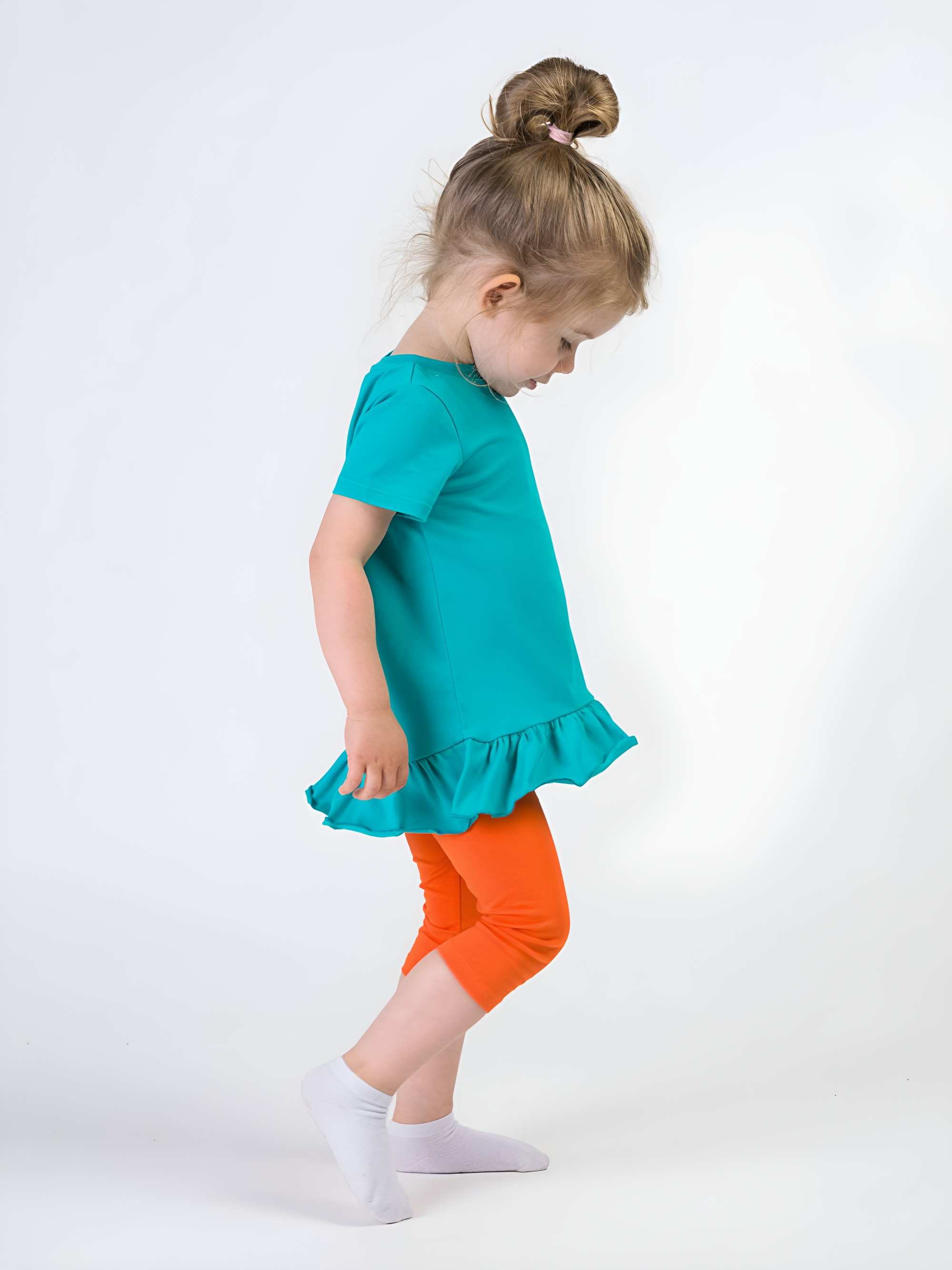 Turquoise ruffle short sleeve blouse