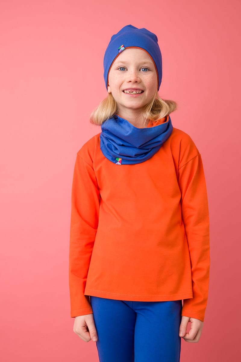 Orange - blue reversible beanie hat