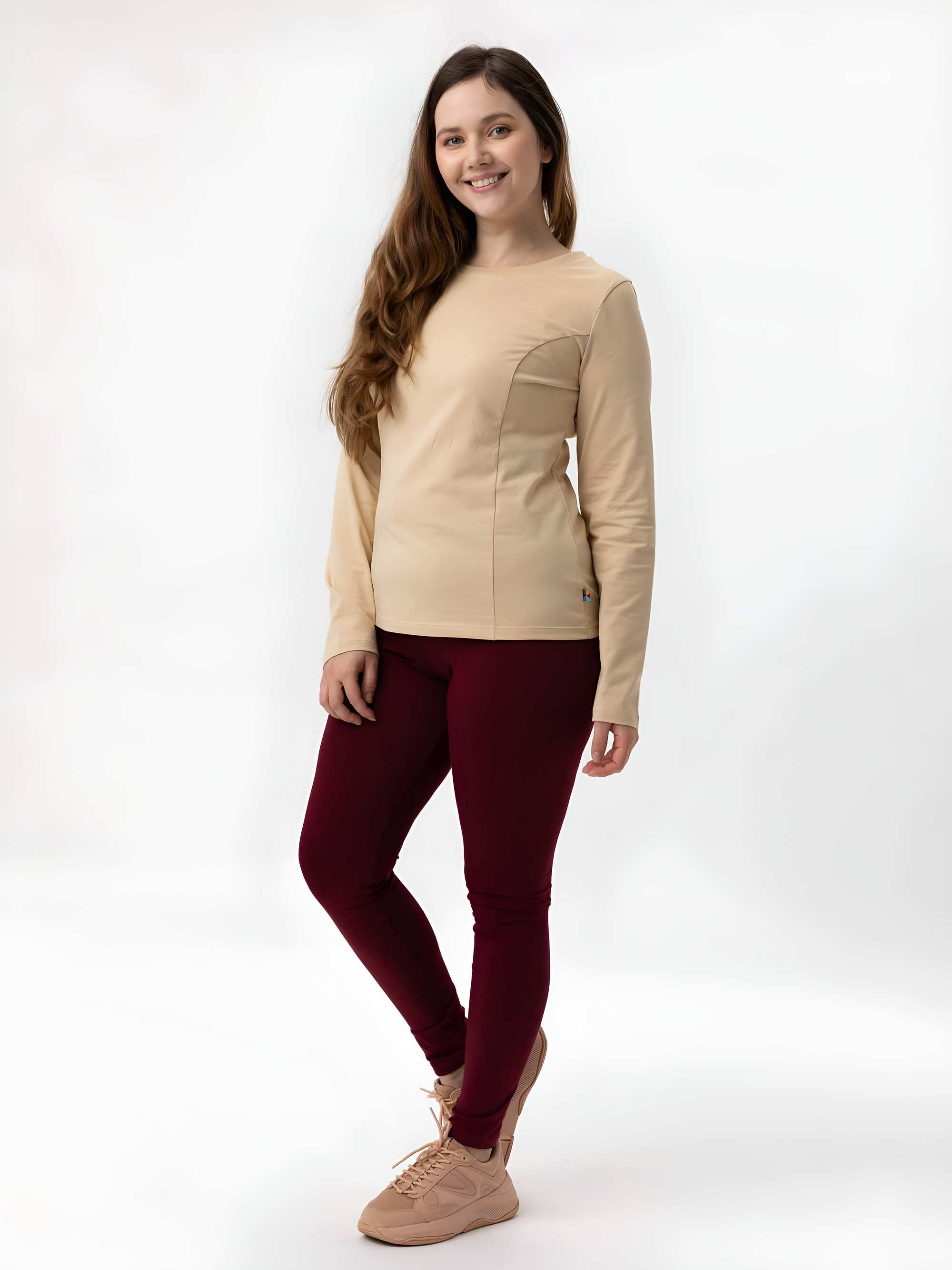Bordowe legginsy z gumką w pasie