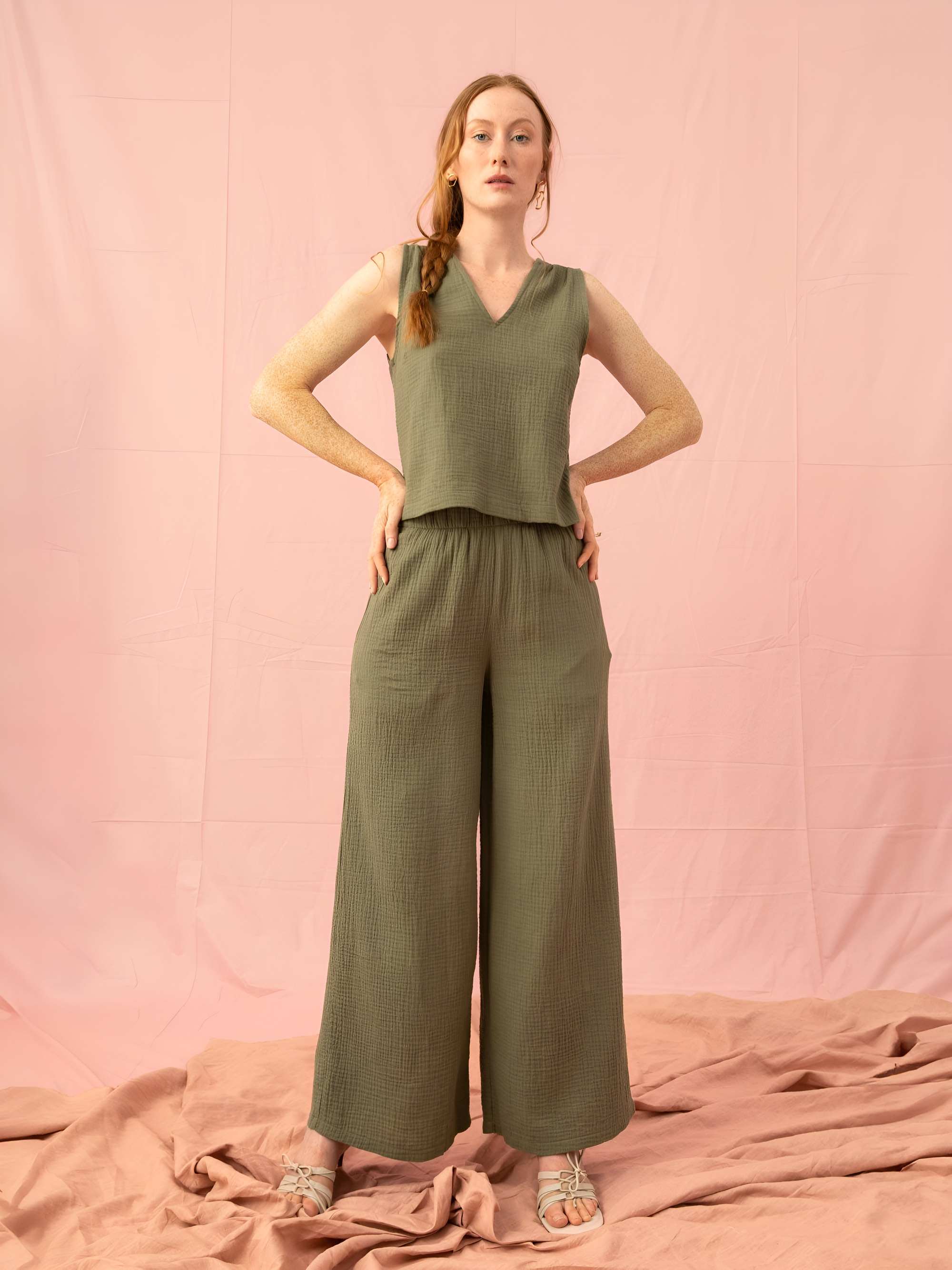 Khaki top muślinowy damski
