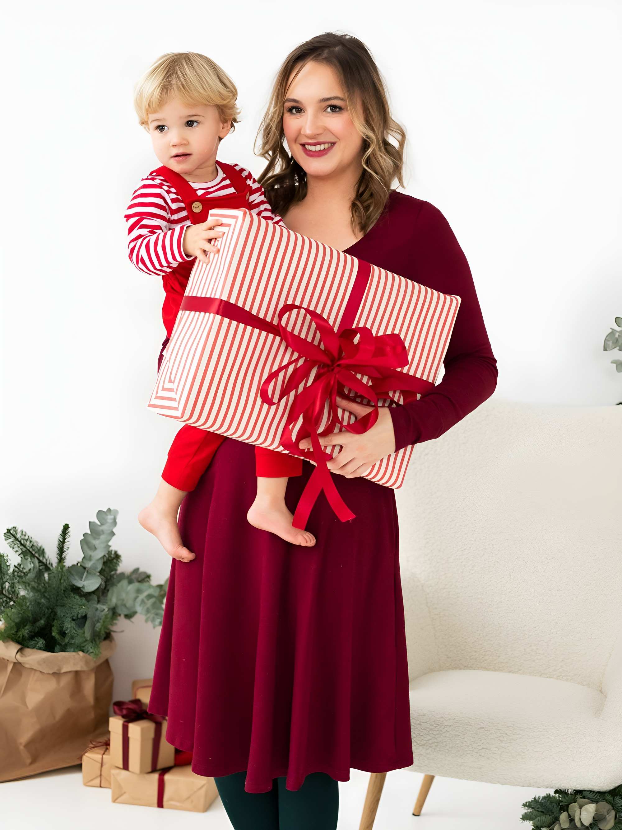 Burgundy long sleeve dress Women