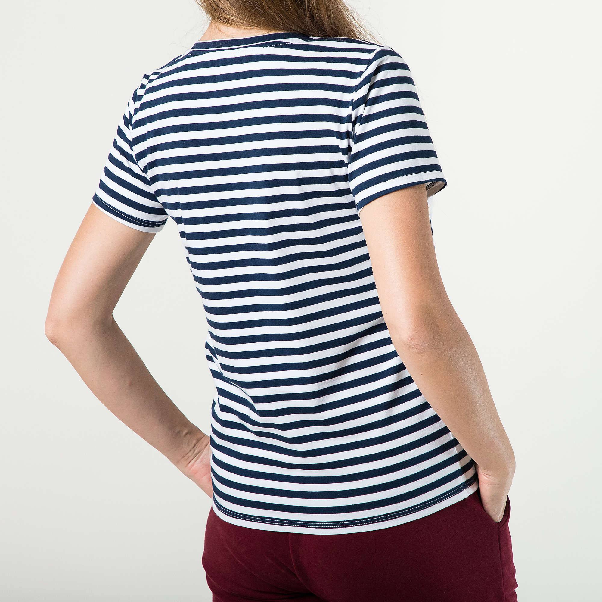 Granatowy T-shirt damski w paski