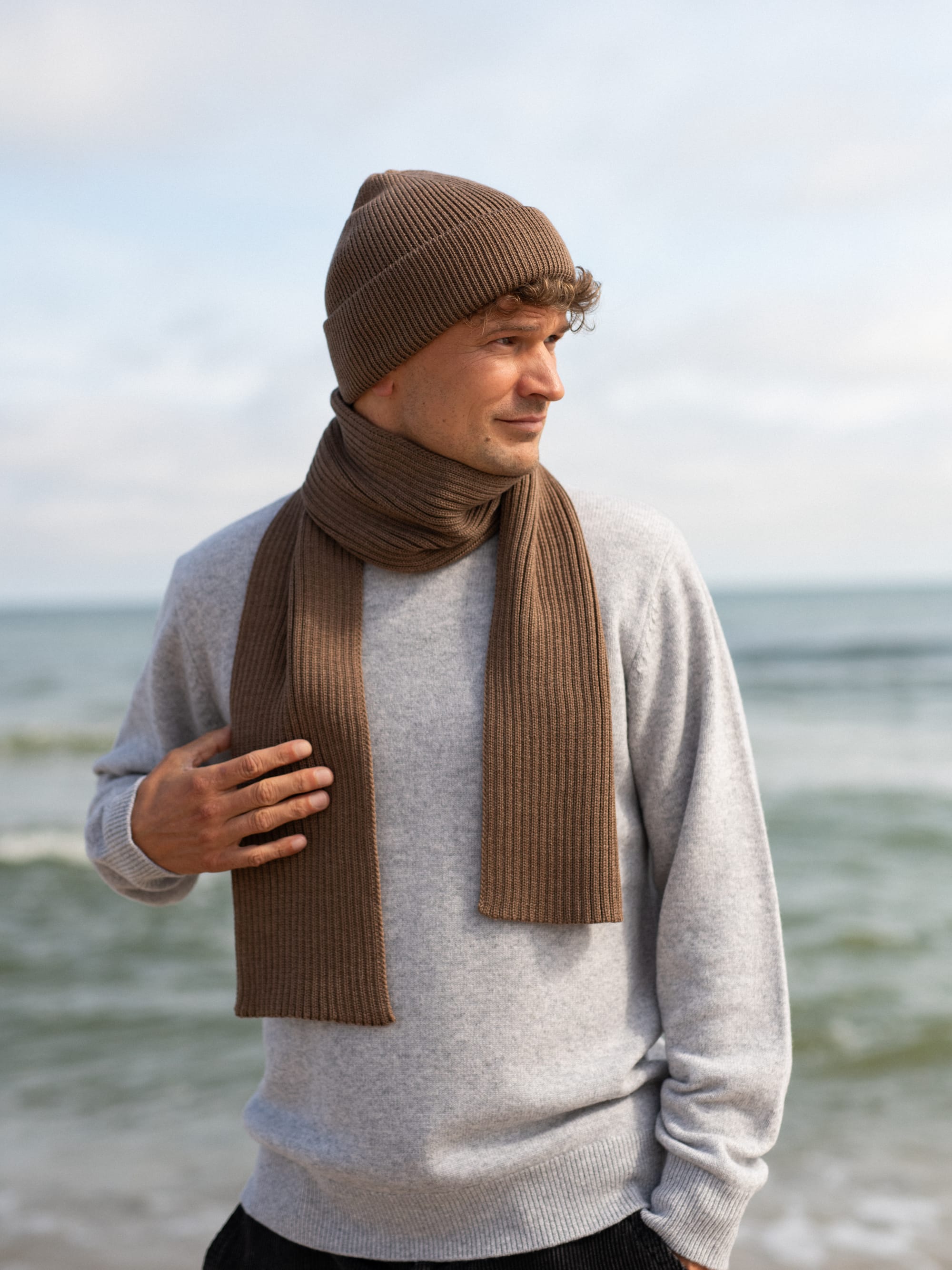 Nut Merino Double Cuff Beanie