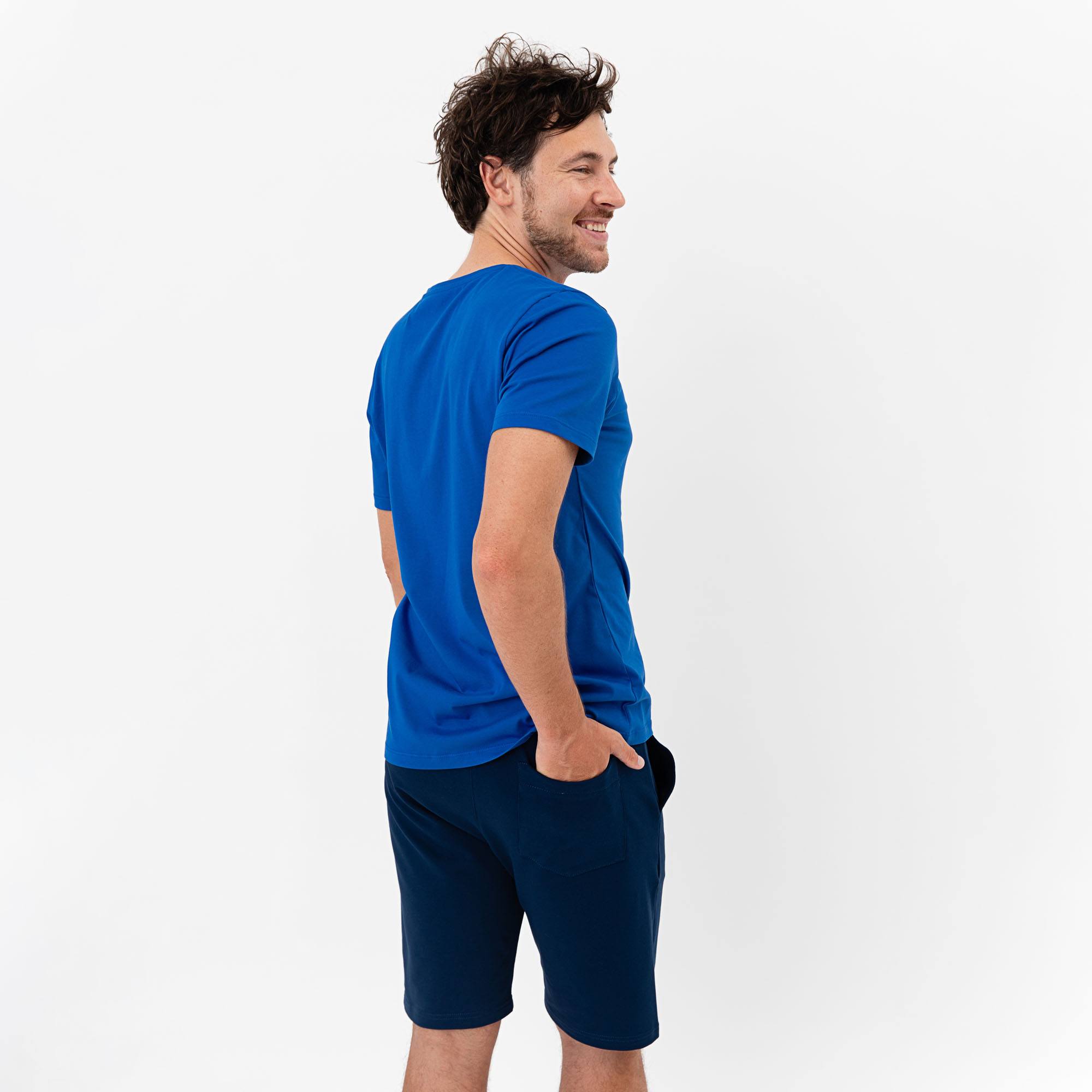 Niebieski T-shirt w serek męski