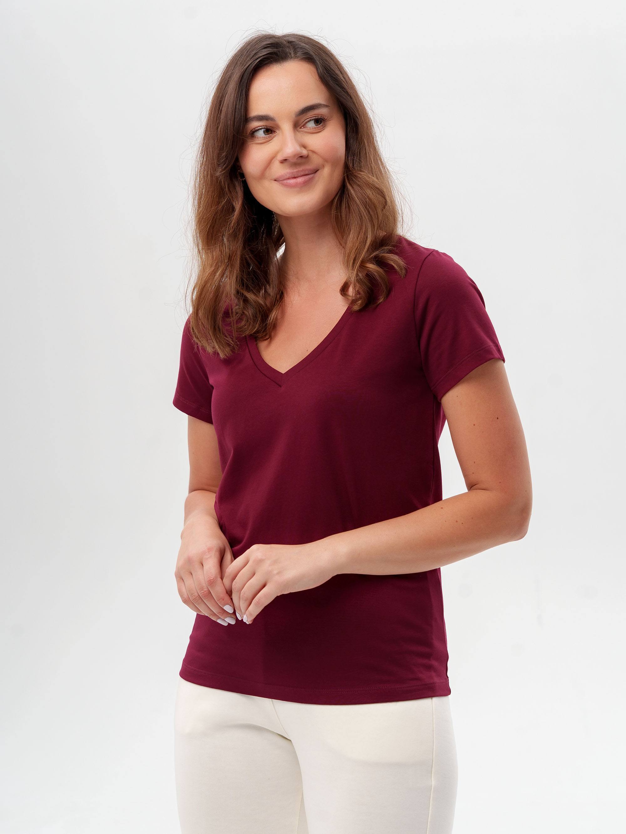 Bordowy T-shirt damski