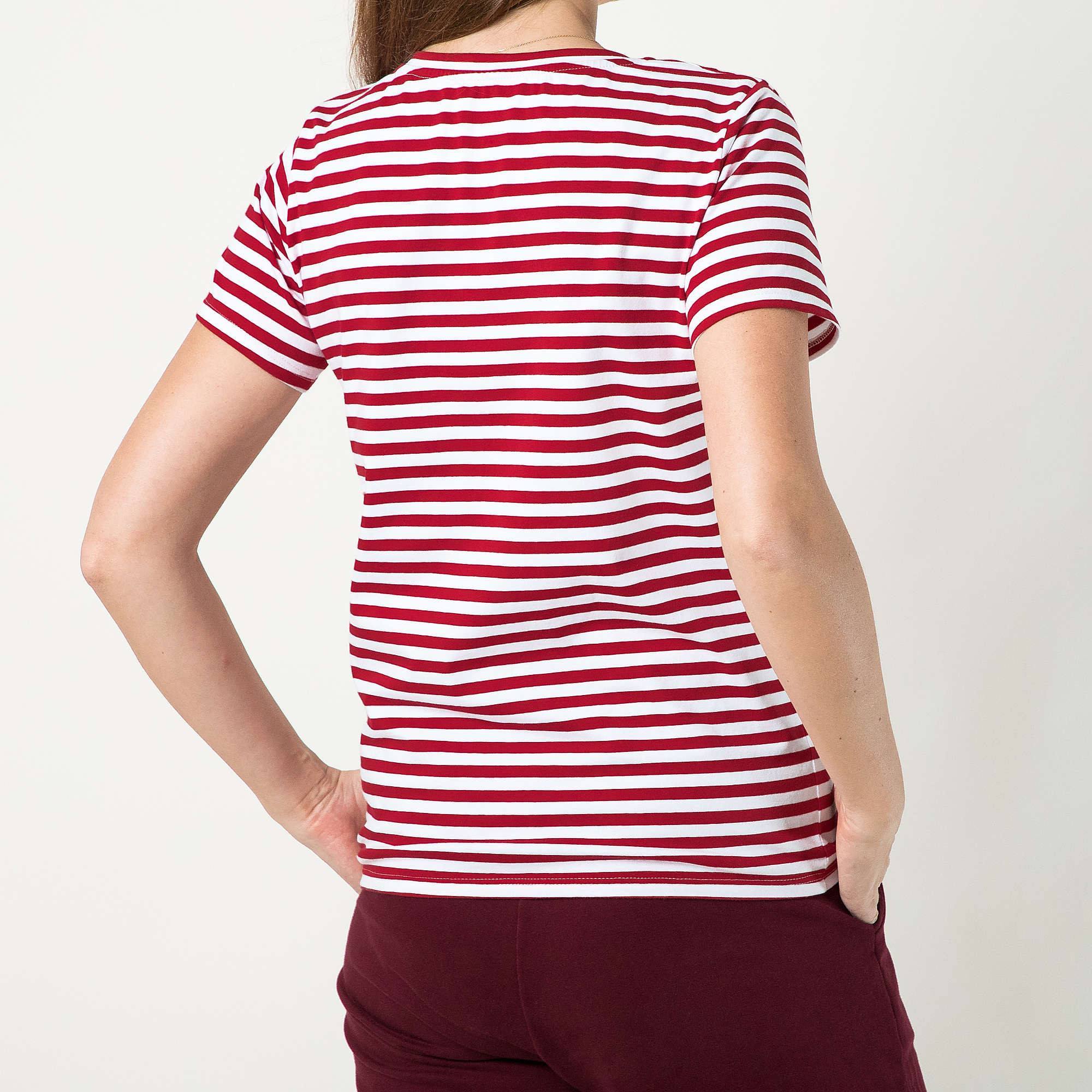 Czerwony T-shirt damski w paski