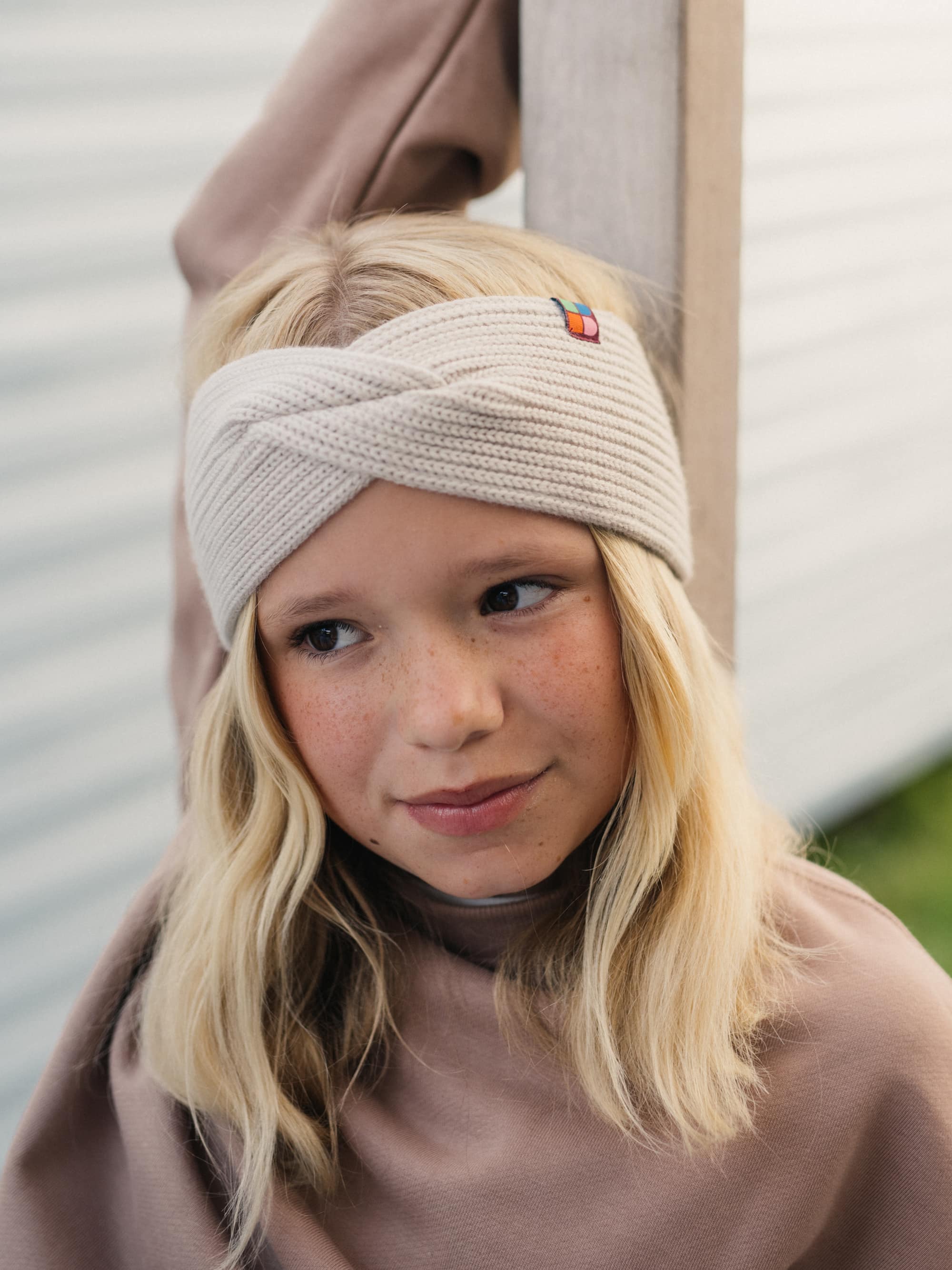 Light beige melange Merino wool headband