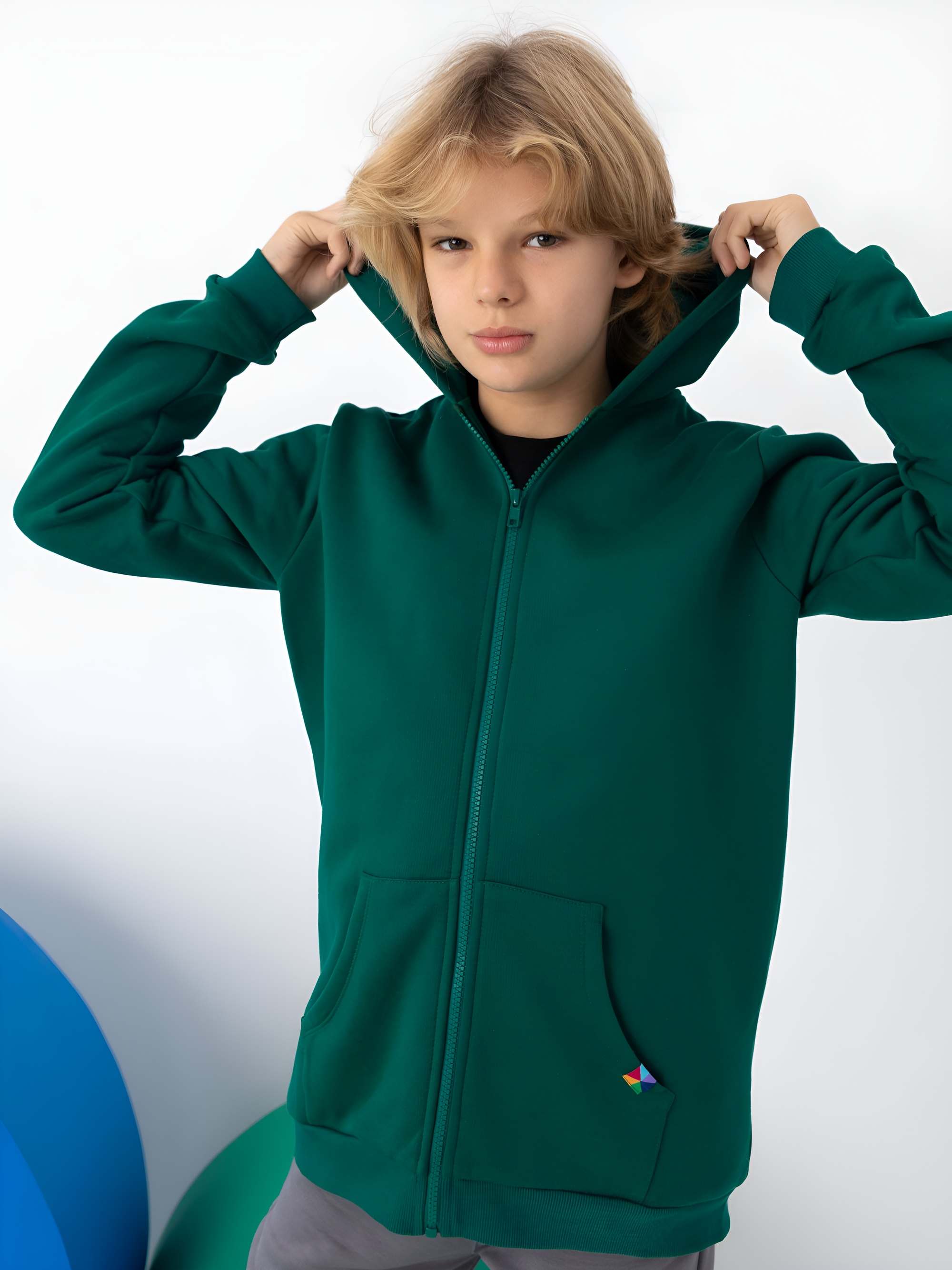 Butelkowozielona bluza rozpinana z meszkiem Junior