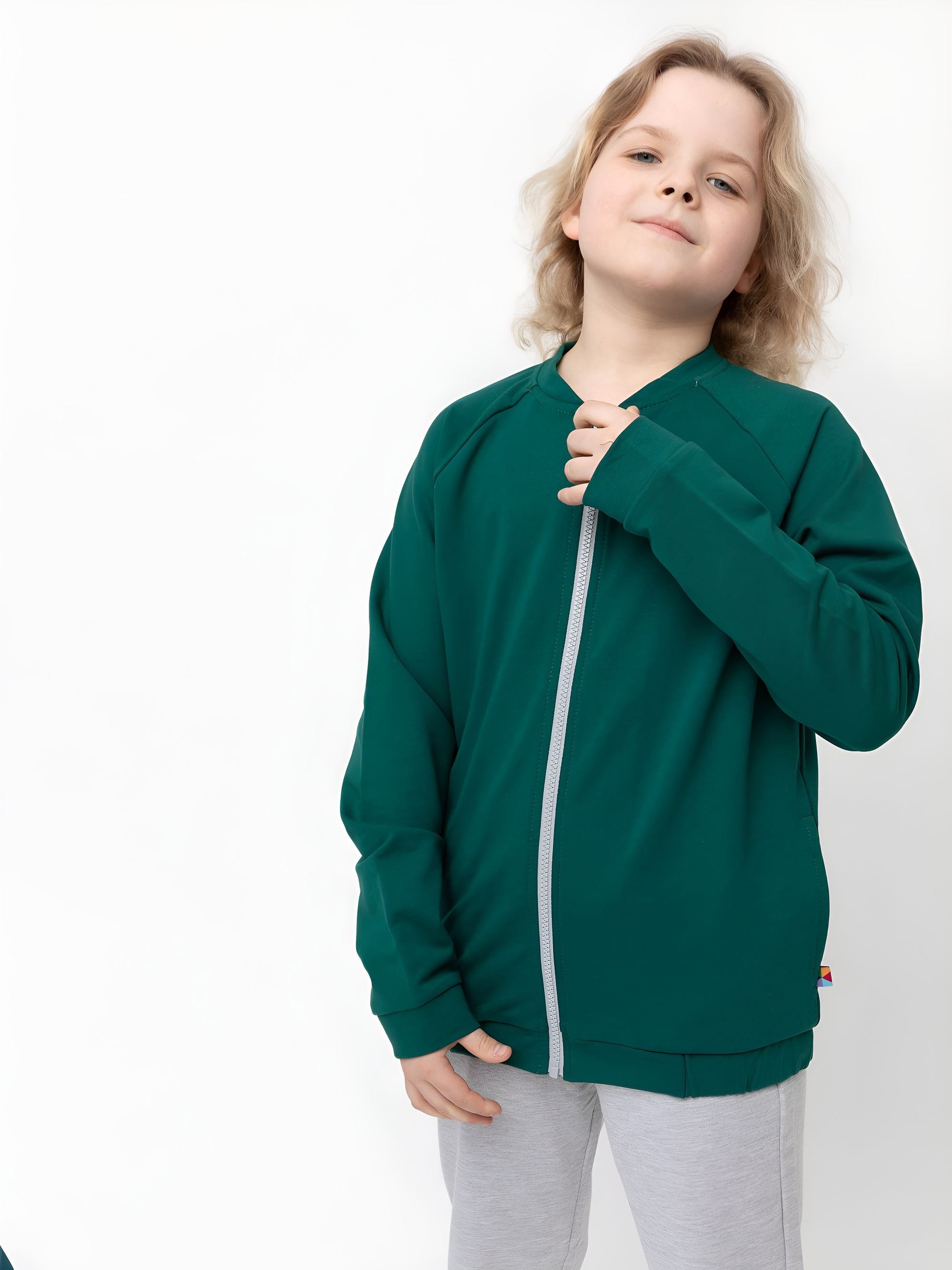 Butelkowozielona bluza na zamek Junior
