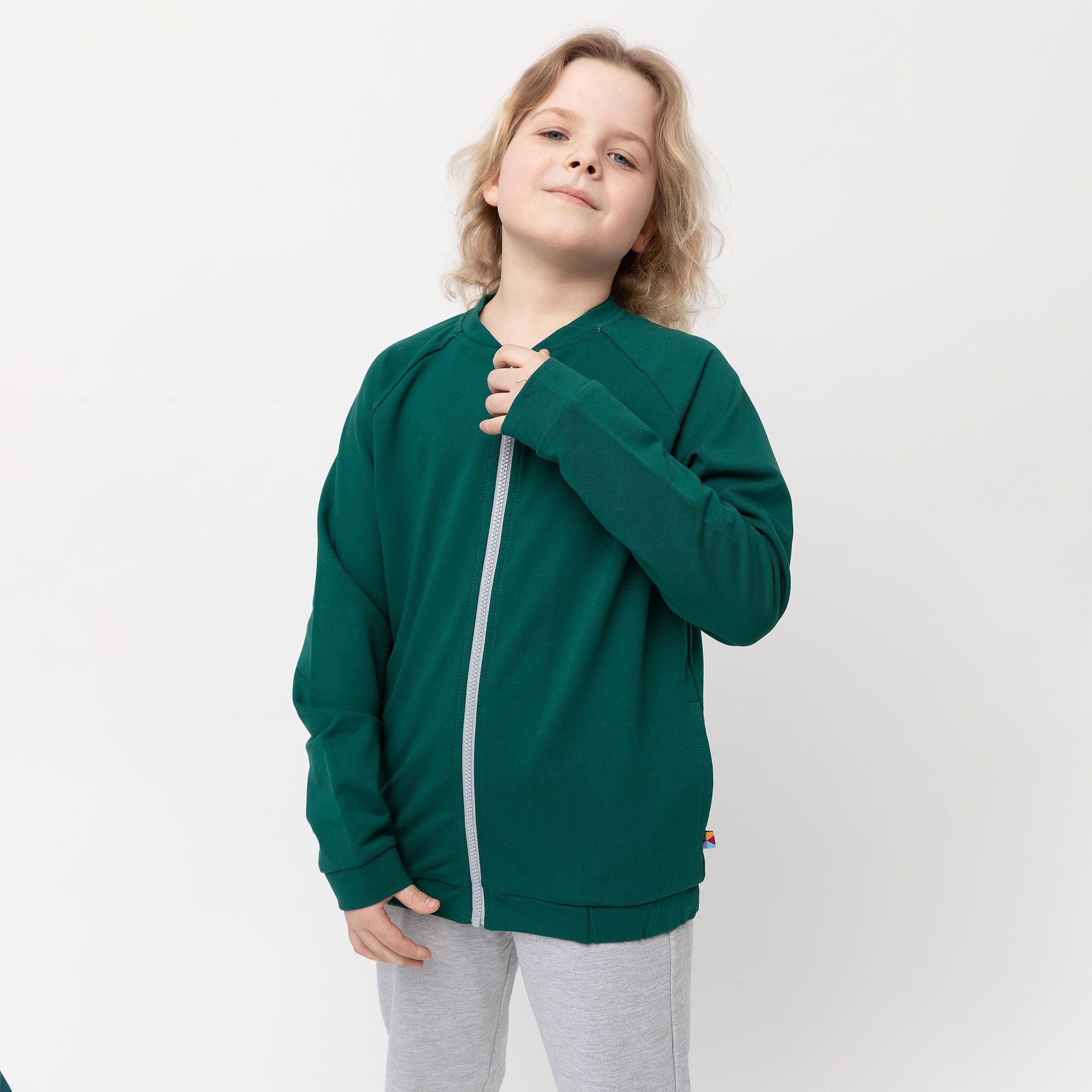 Butelkowozielona bluza na zamek Junior