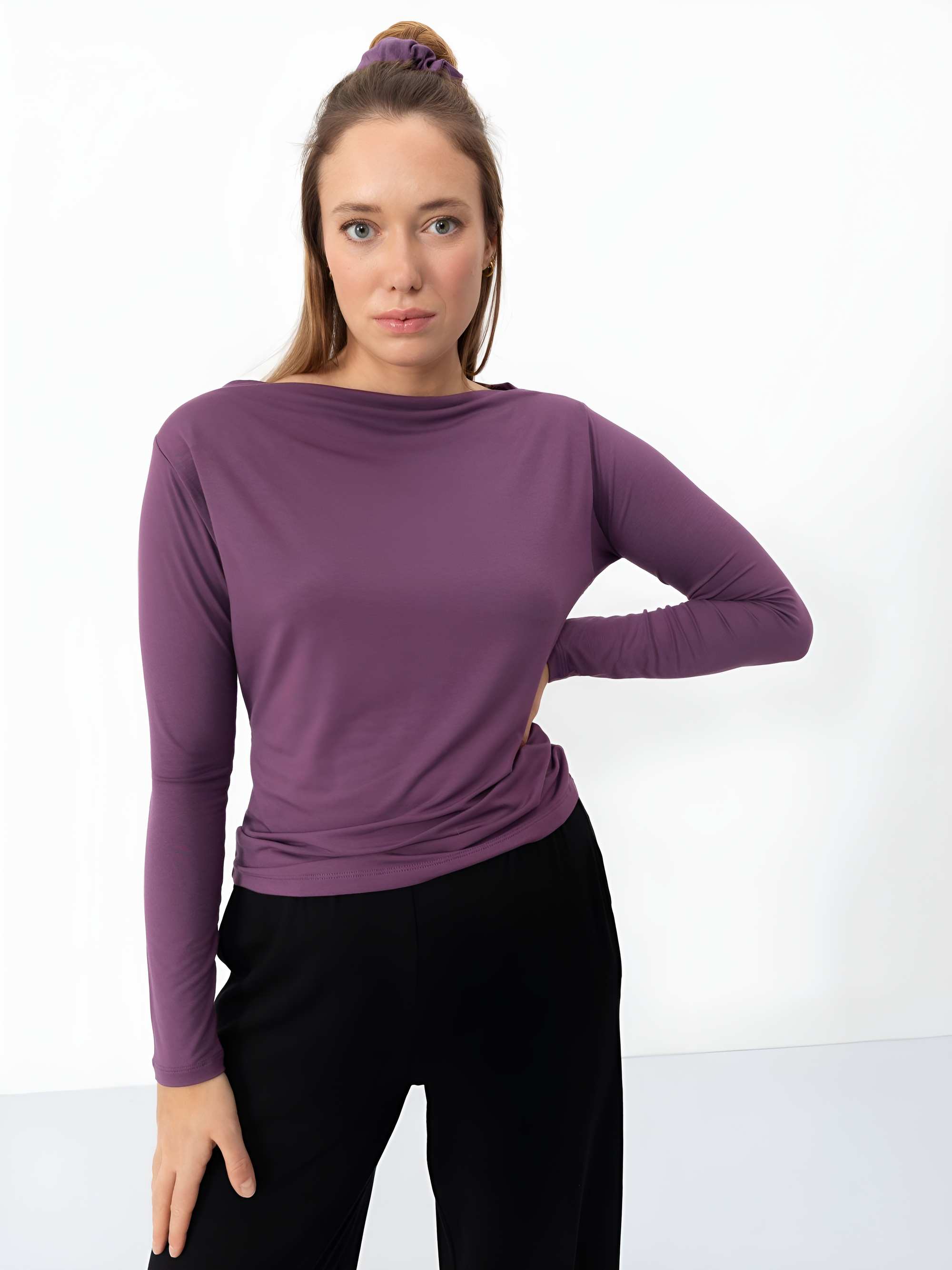 Plum boat-neck blouse Women