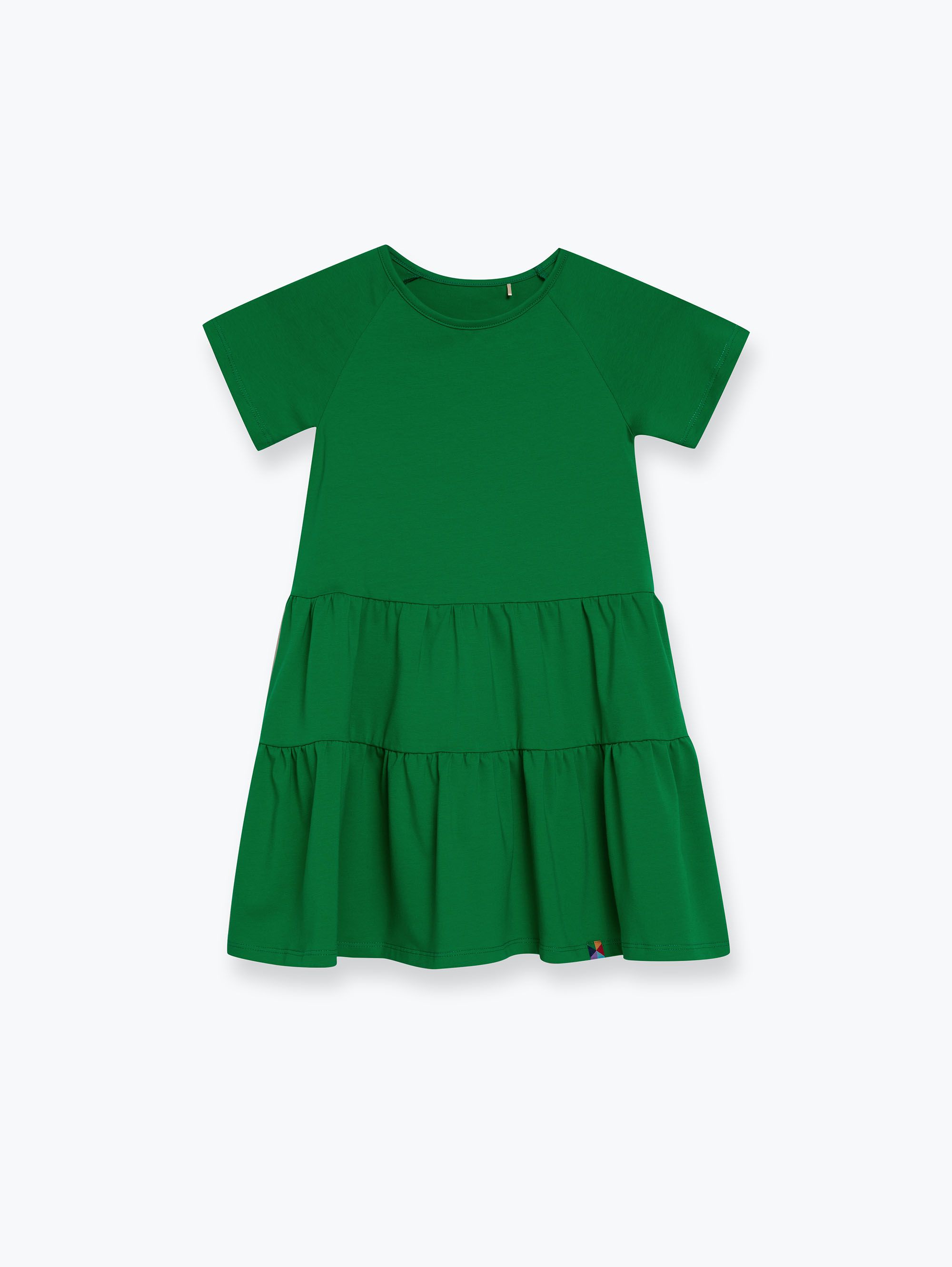 Green Short-Sleeve Dress with Ruffles