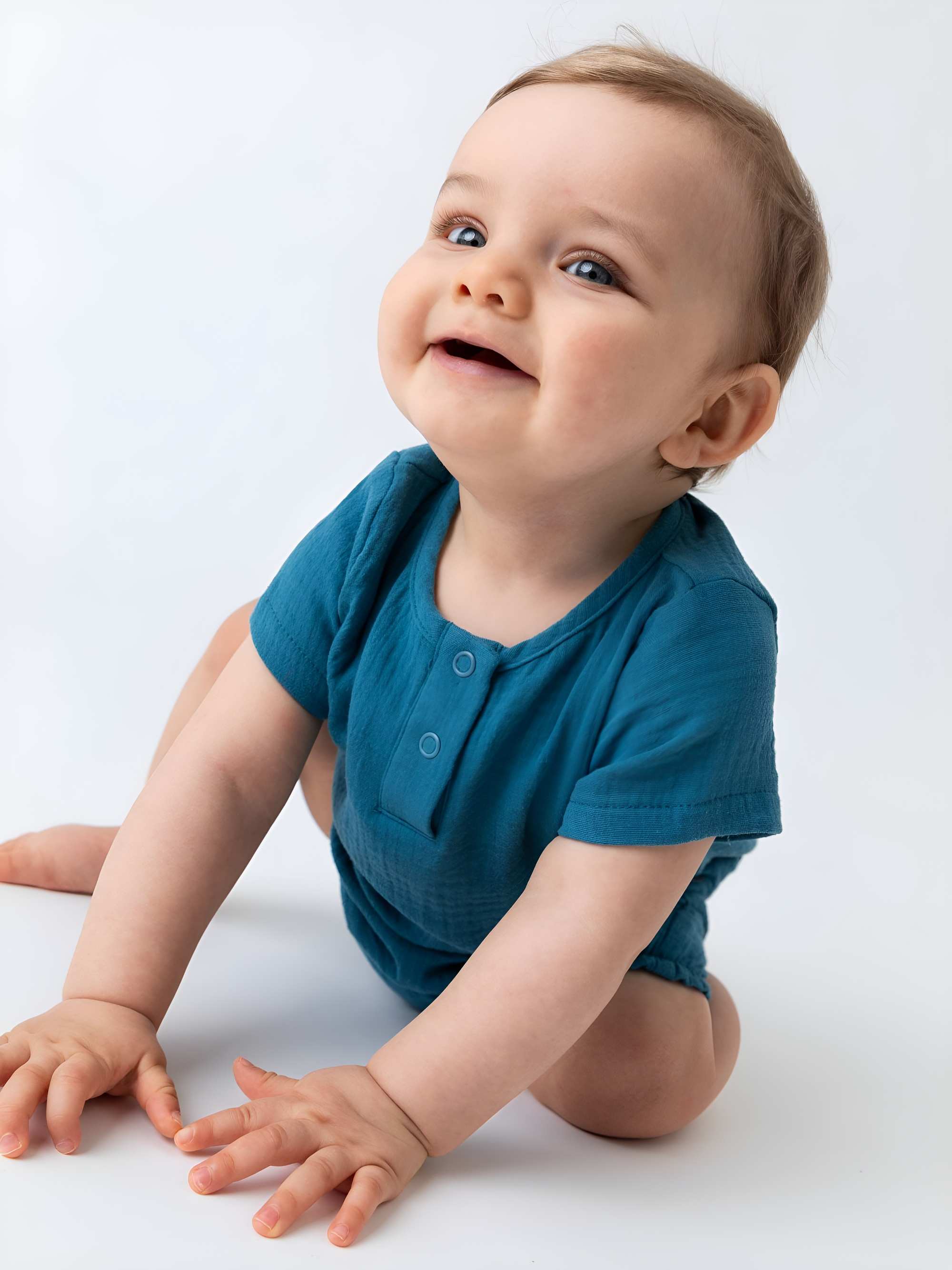 Blue muslin romper Baby