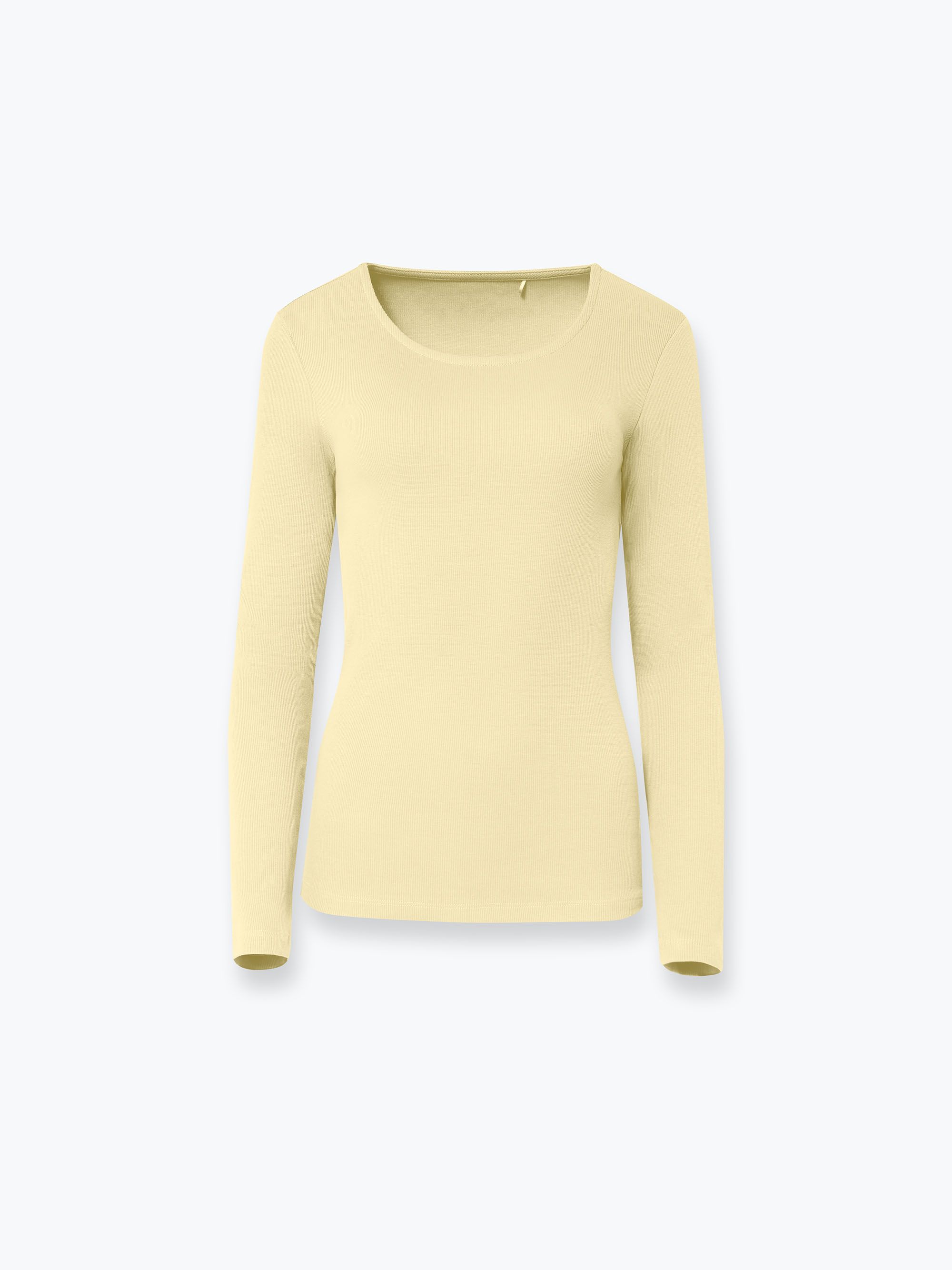 Light yellow Ribbed Cotton Long-Sleeve Shirt Women