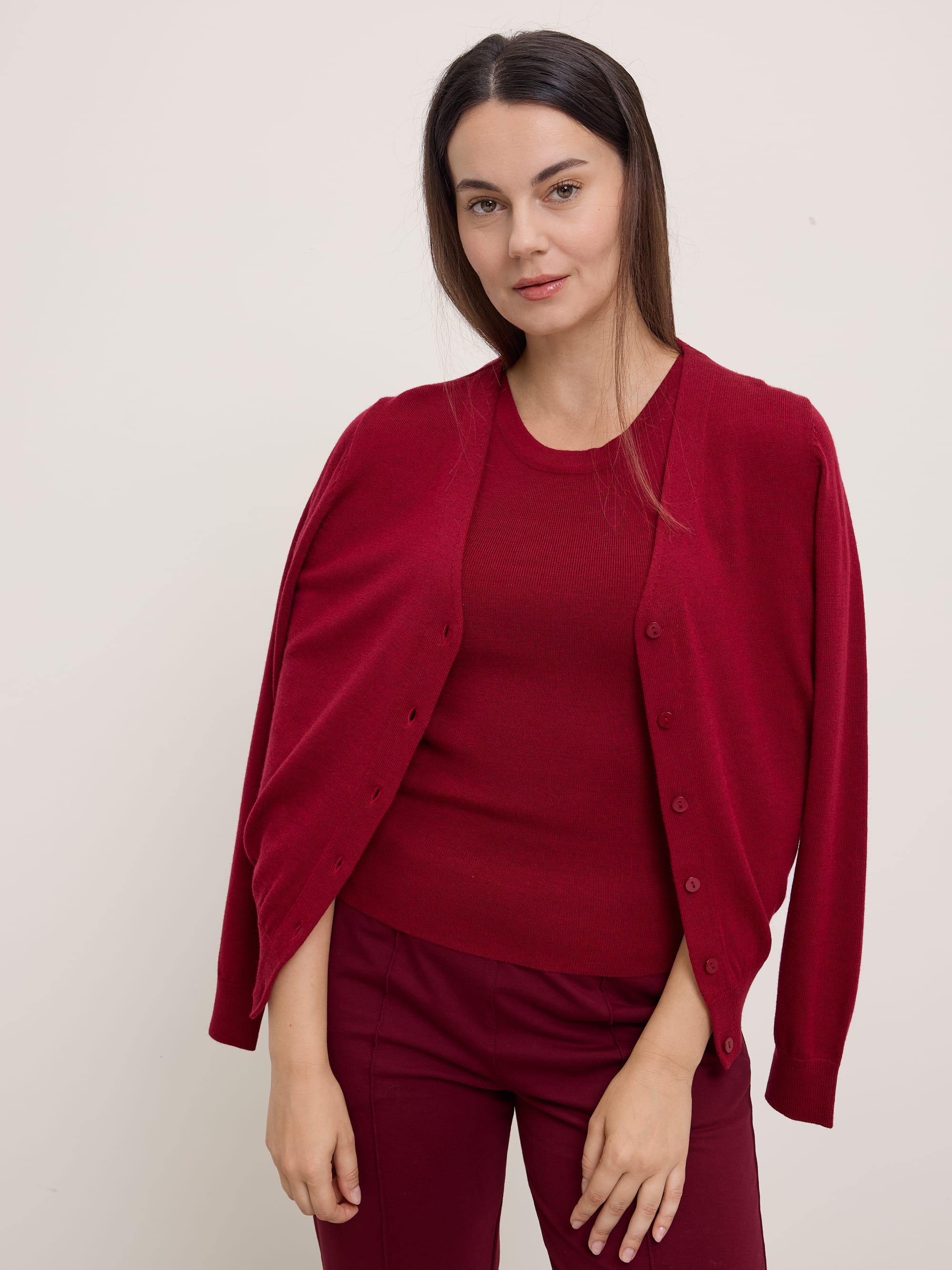 Dark red Merino Wool Cardigan Sweater Women