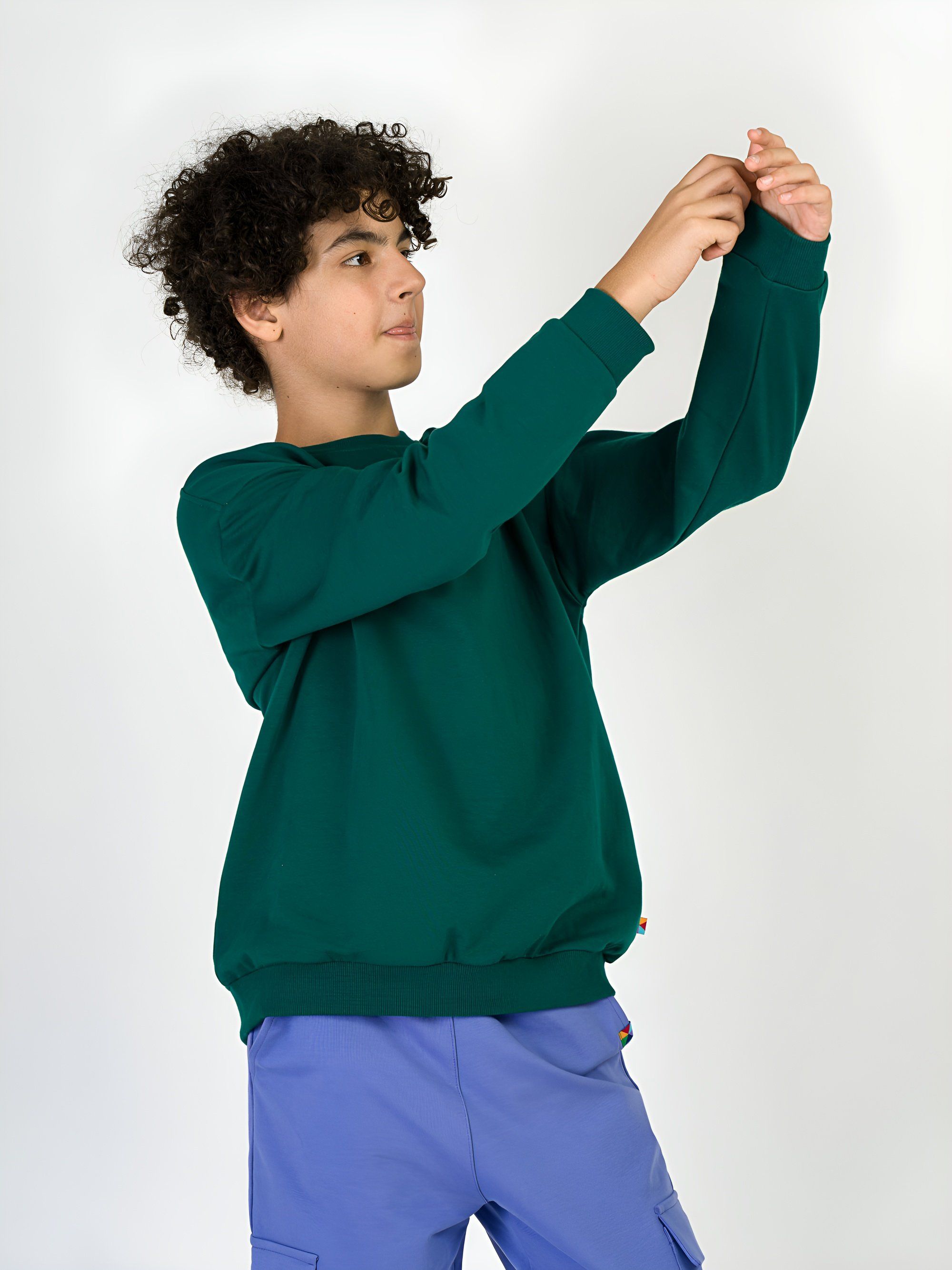 Butelkowozielona bluza dresowa z meszkiem Junior