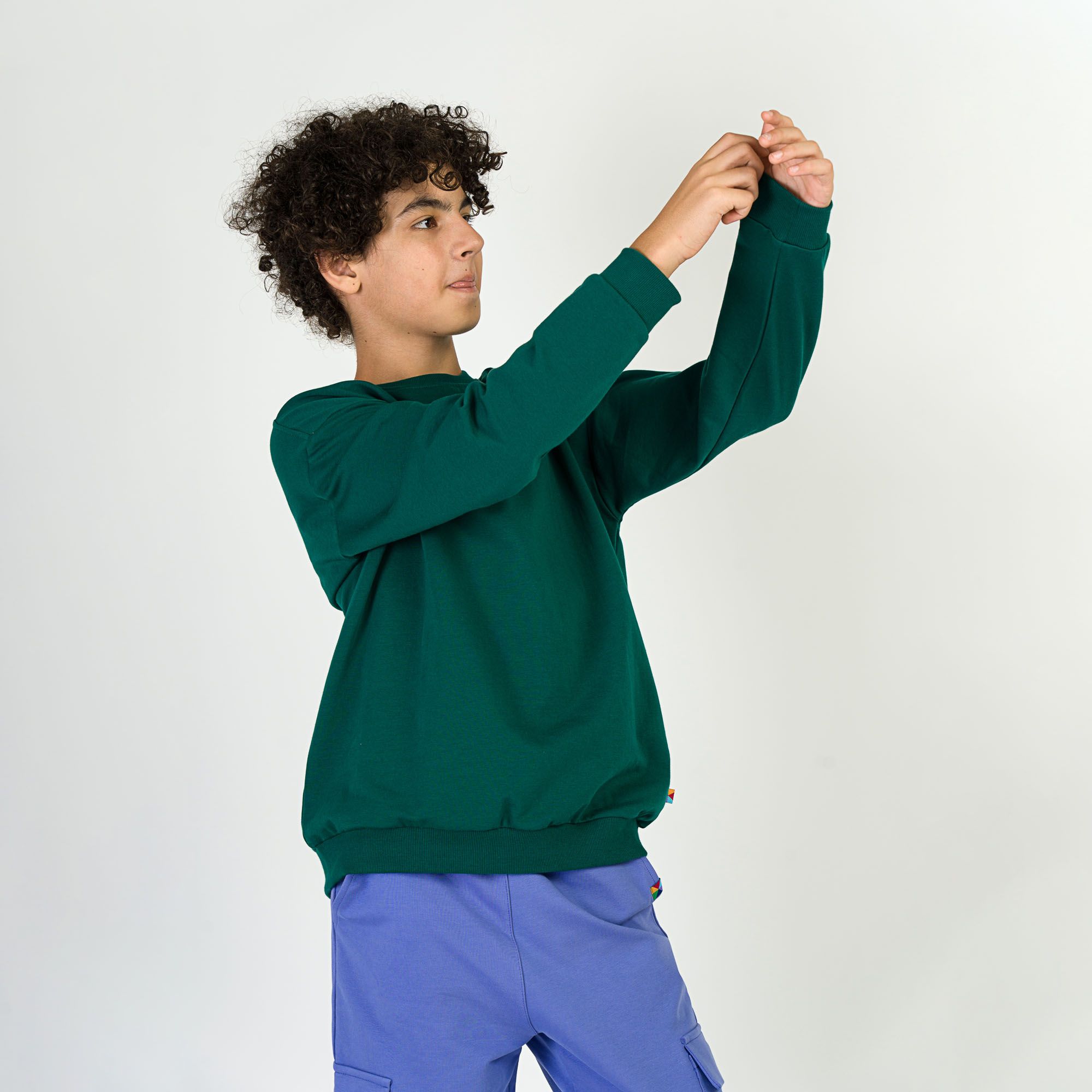 Butelkowozielona bluza dresowa z meszkiem Junior