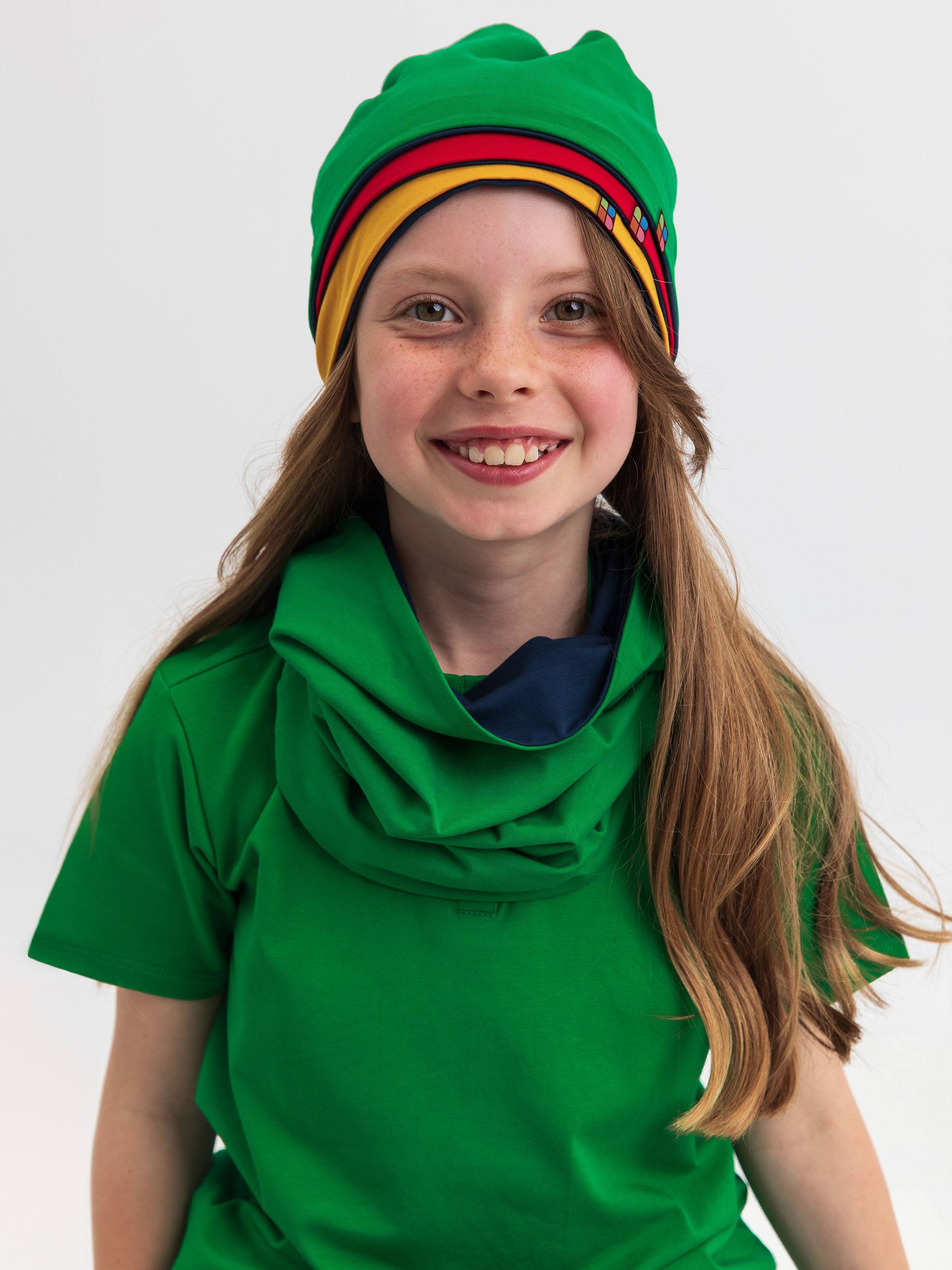Navy blue-green Reversible Beanie & Neck Warmer Set Junior