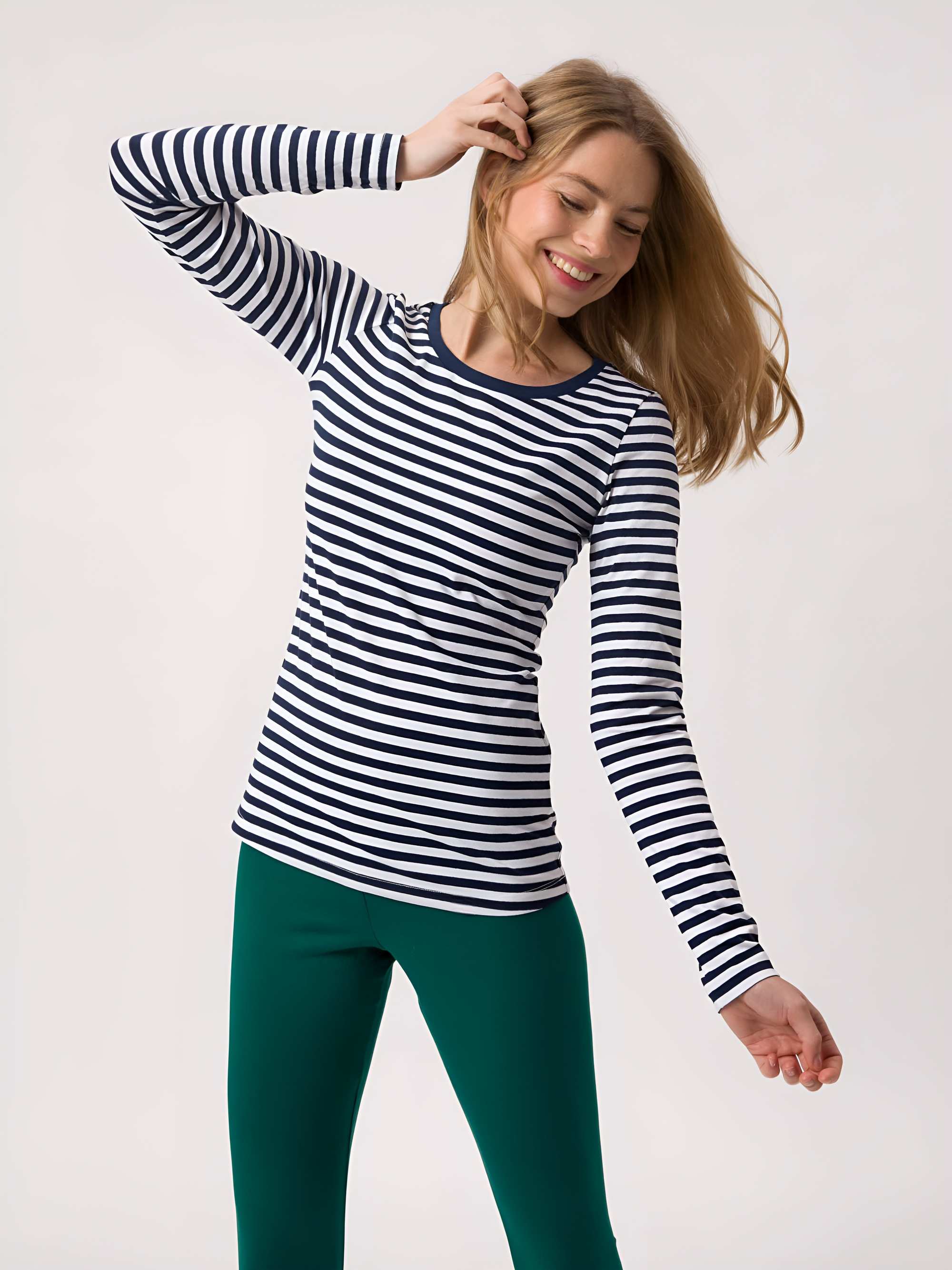 Navy blue stripes striped long sleeve shirt Women