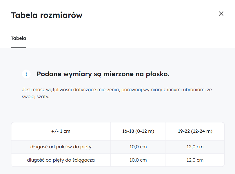 skarpetki tabela wymiarów