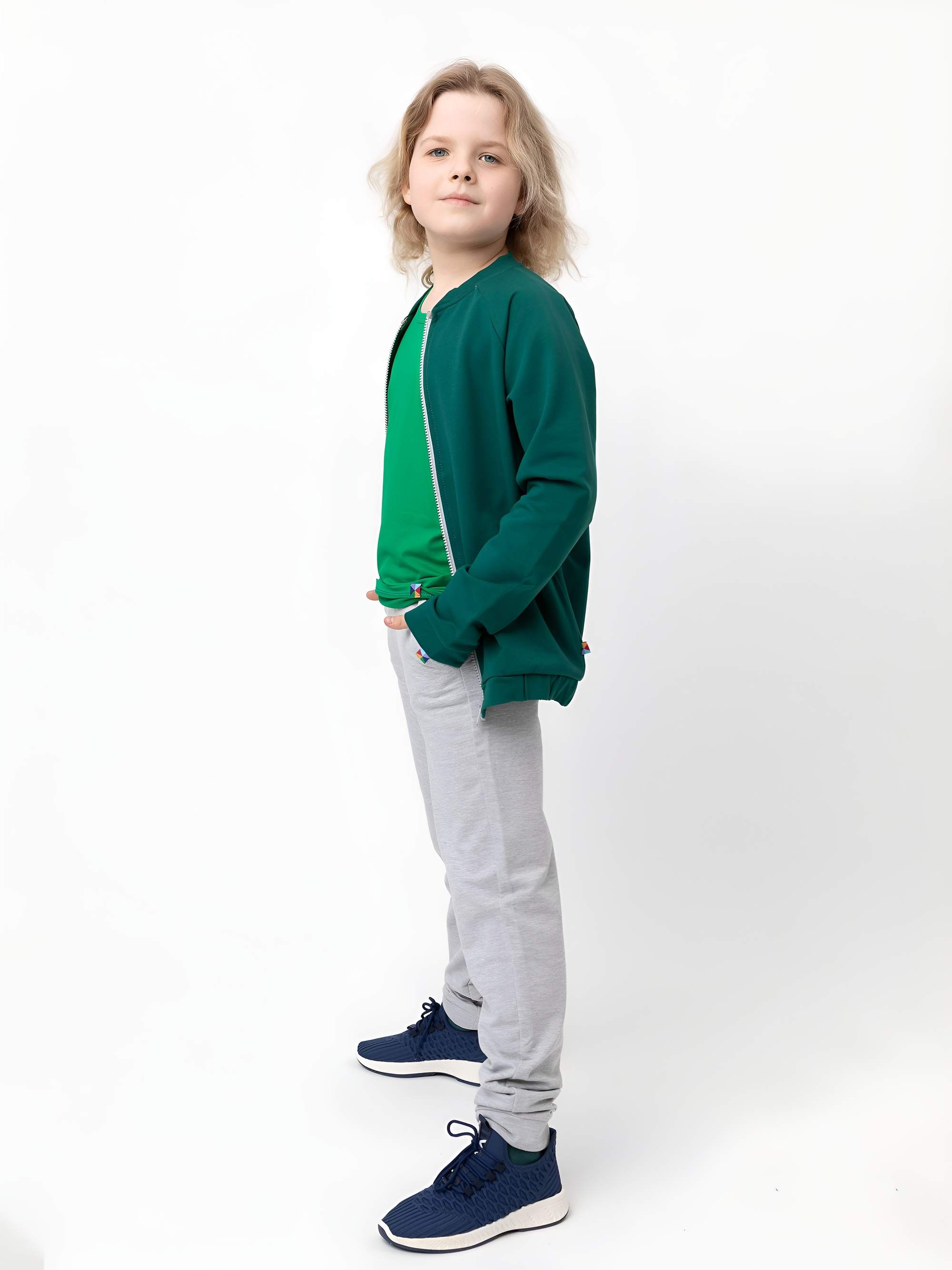 Butelkowozielona bluza na zamek Junior