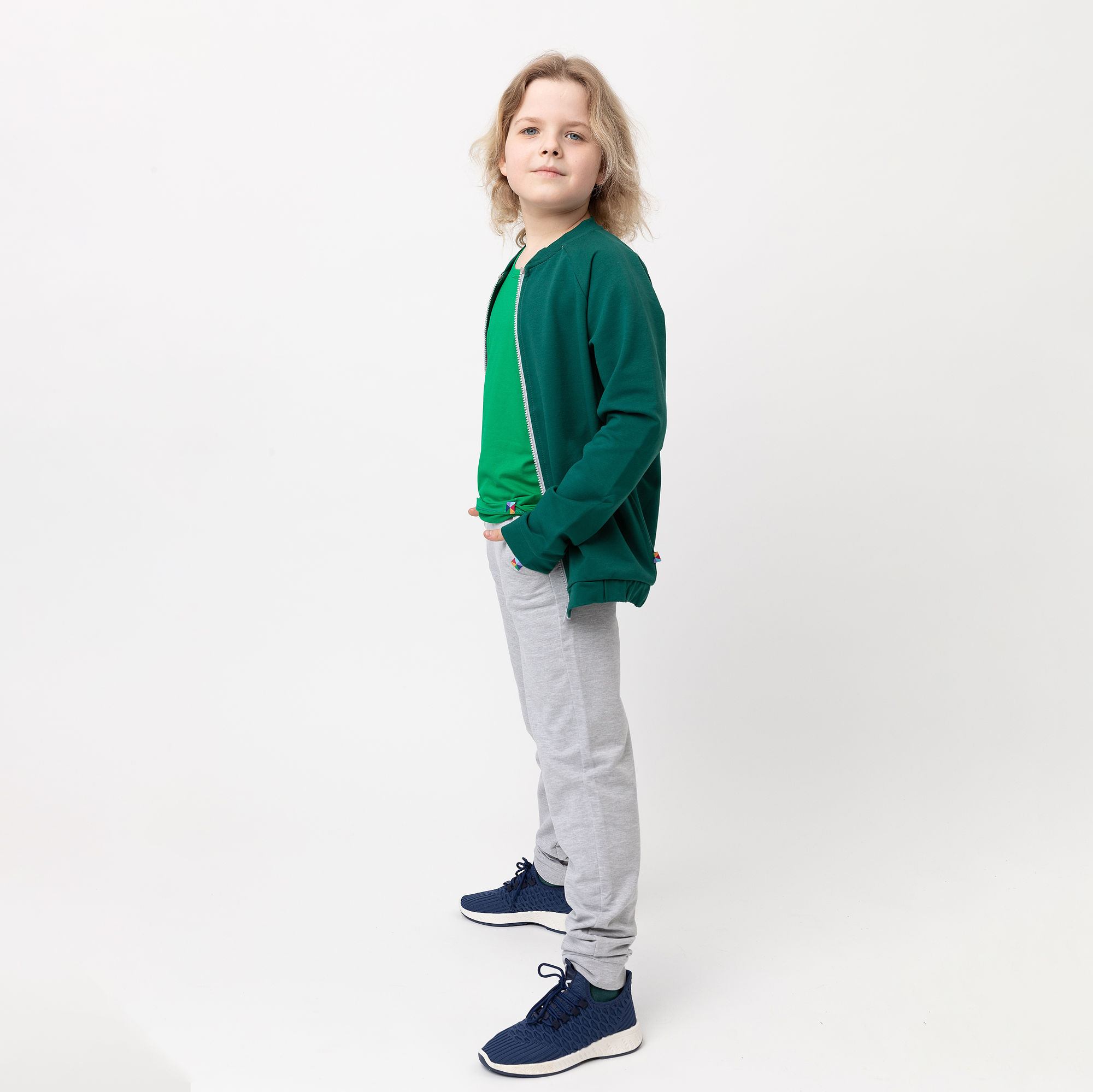 Butelkowozielona bluza na zamek Junior