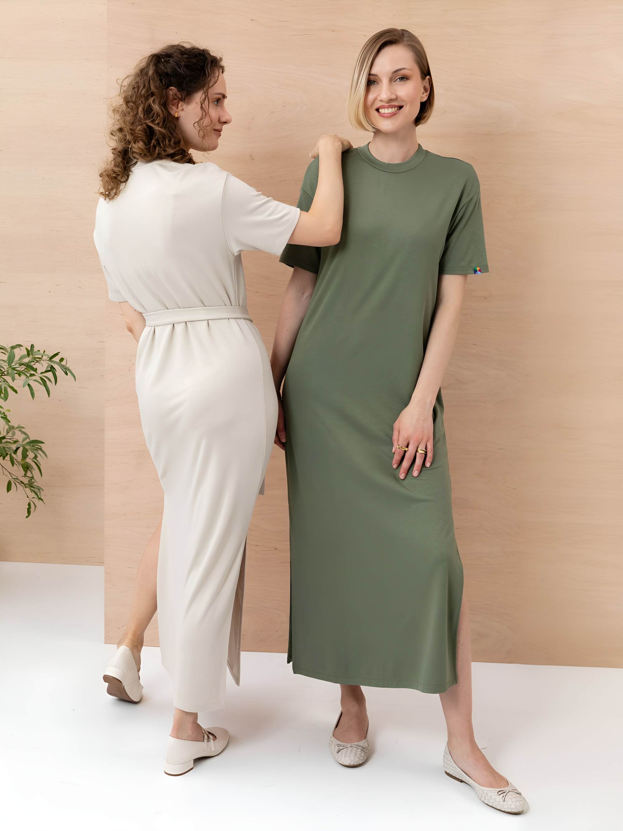 Light beige dress with slits Women