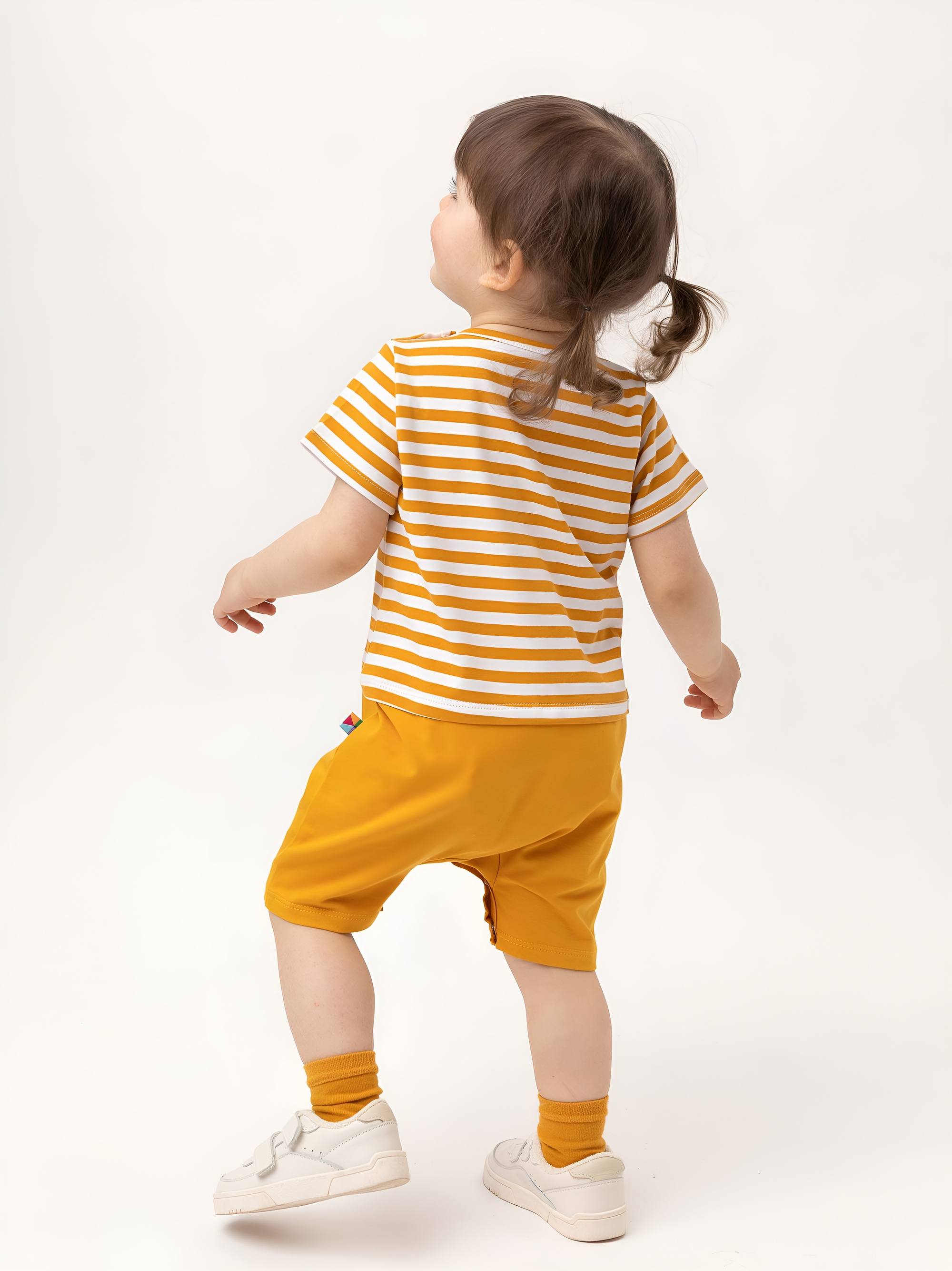 Mustard stripes striped short sleeve romper Baby