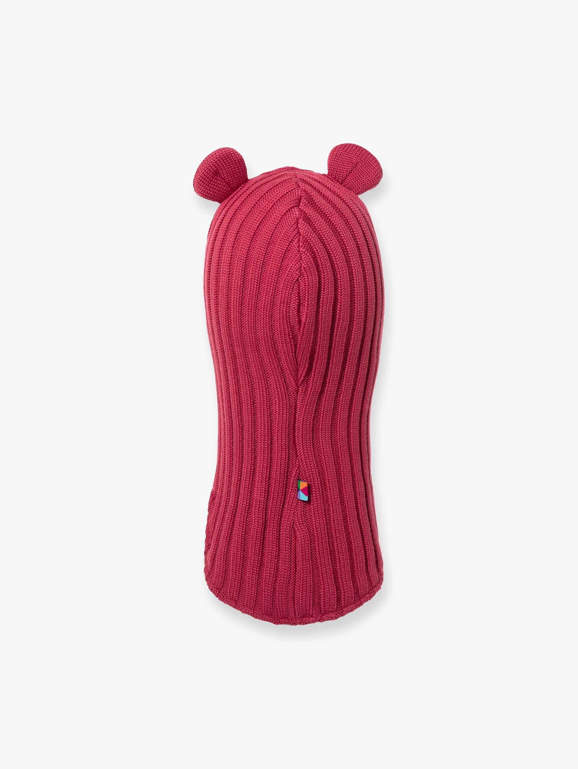 Malinowa kominiarka merino z uszkami