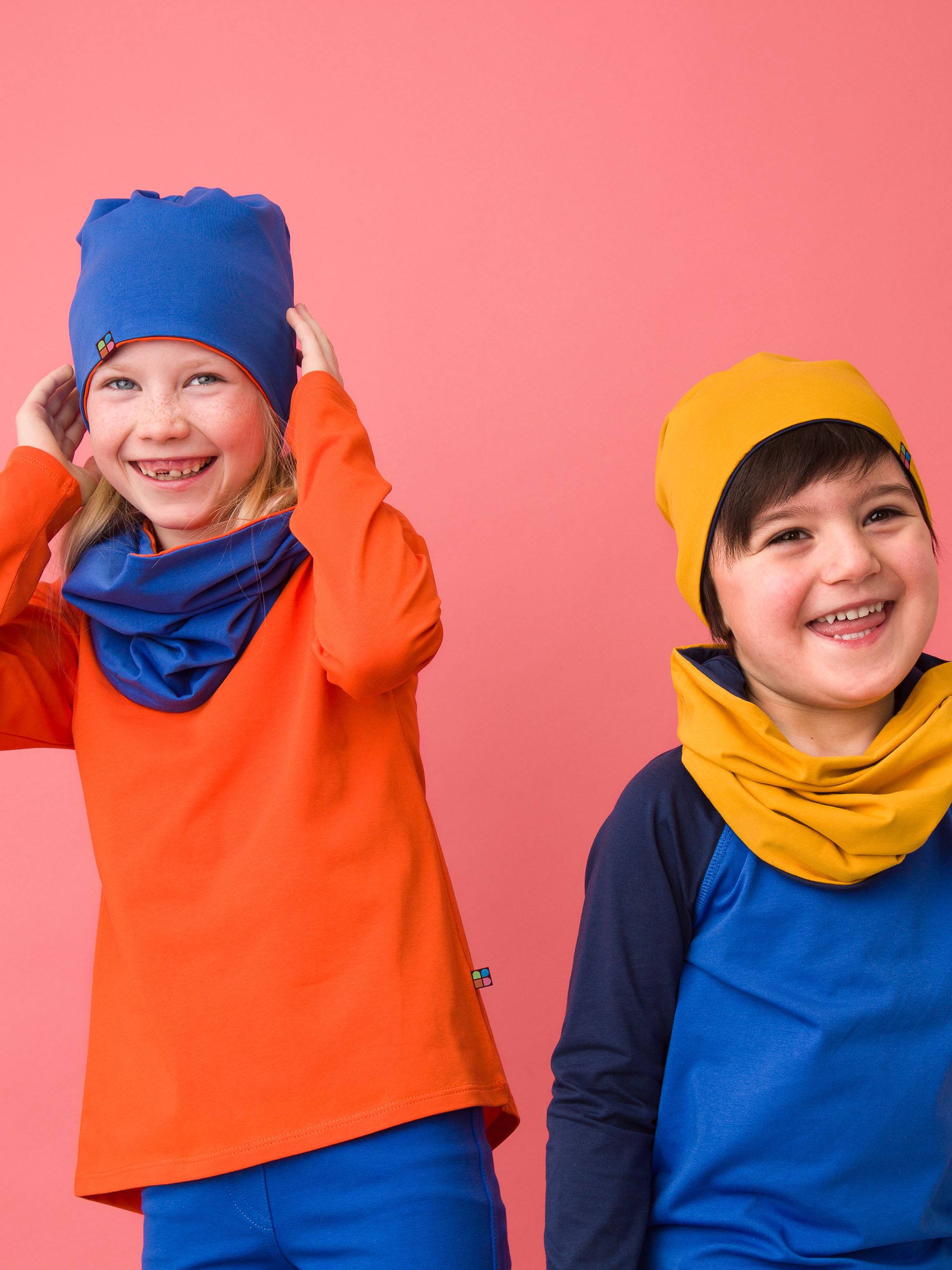 Orange-blue Reversible Beanie & Neck Warmer Set Junior