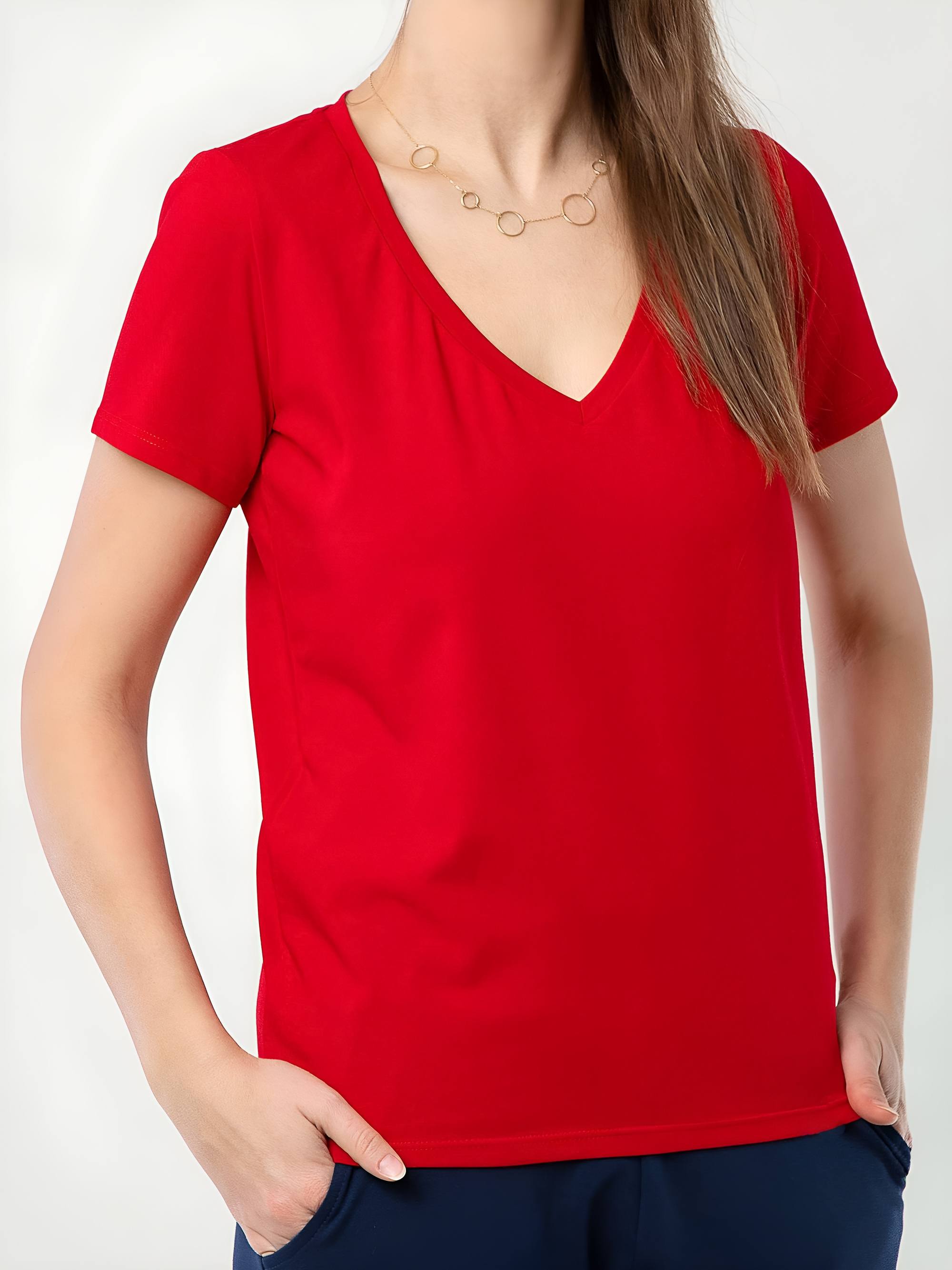 Czerwony T-shirt damski